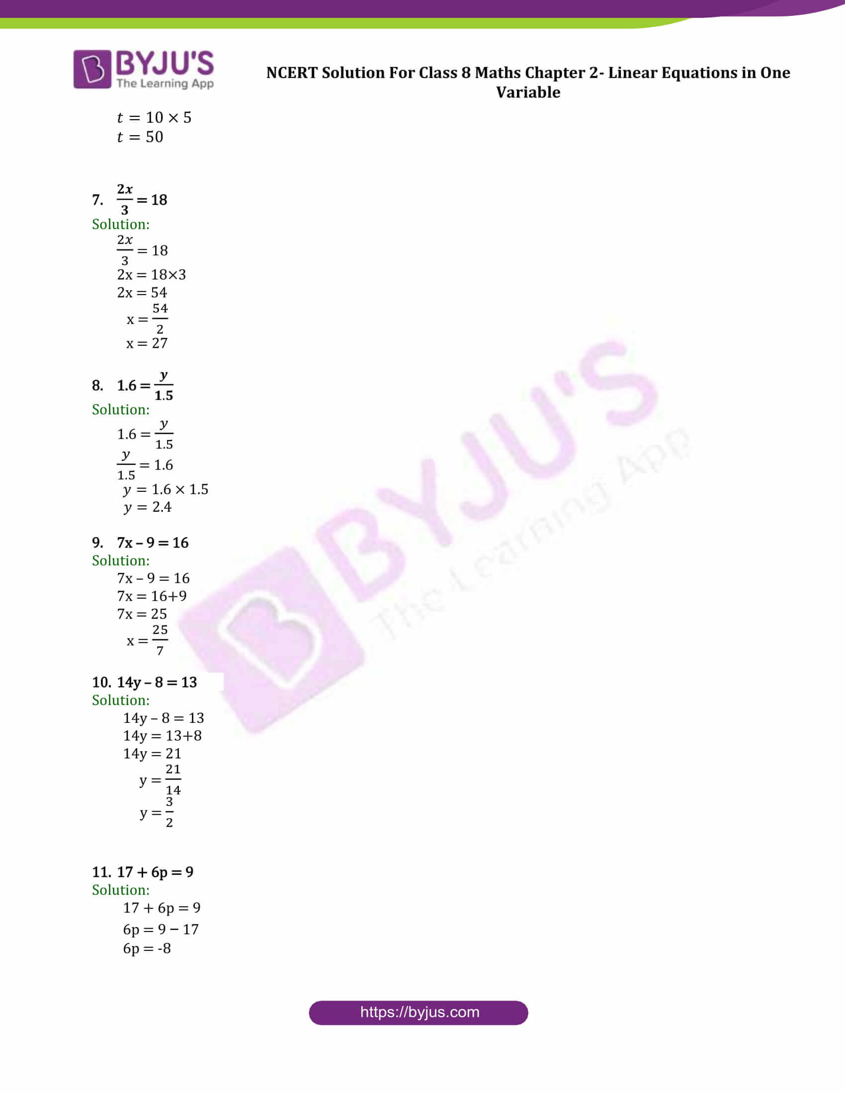 NCERT Solutions for Class 8 Maths Chapter 2 Linear Equations in One ...