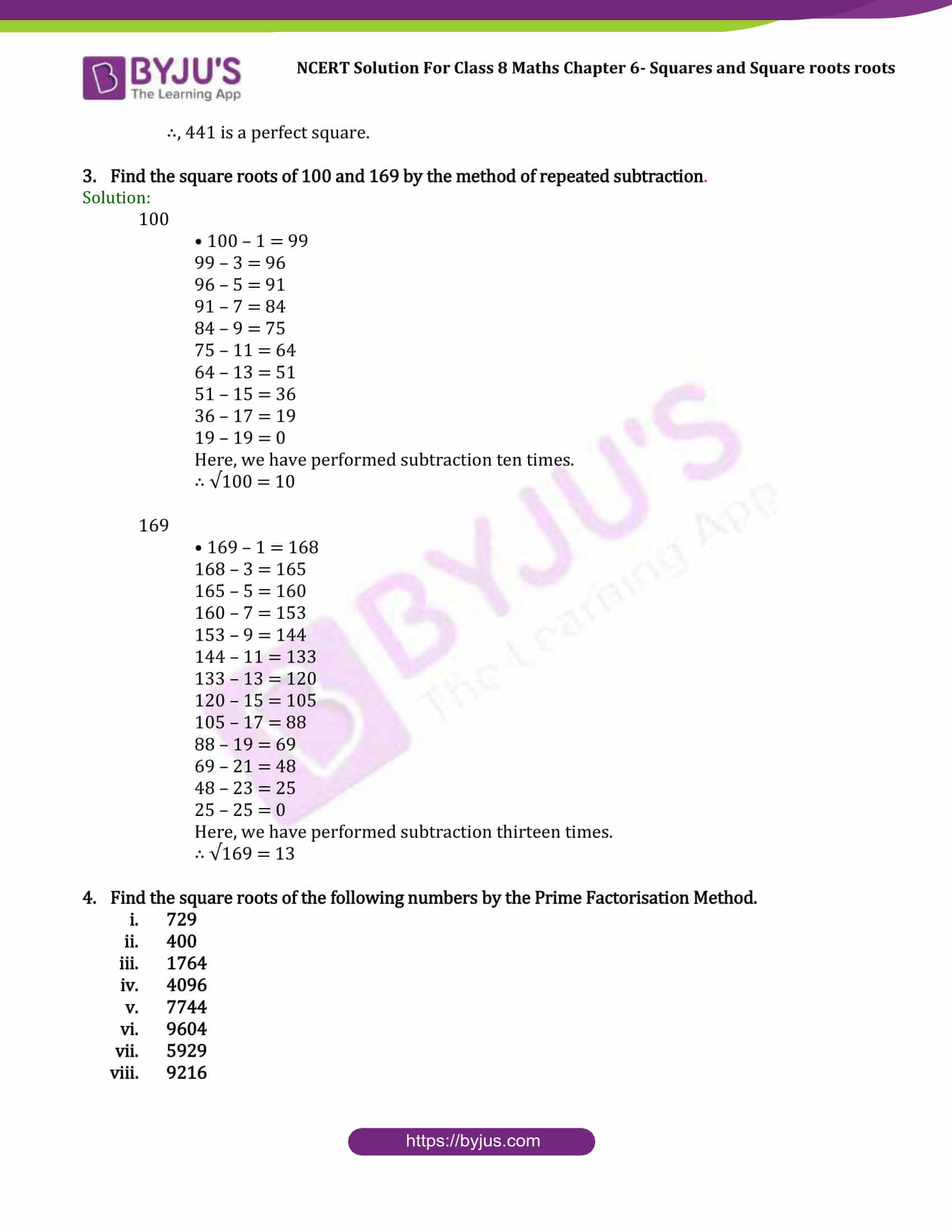 Download The NCERT Solutions Of Class 8 Maths Chapter 6 Squares And