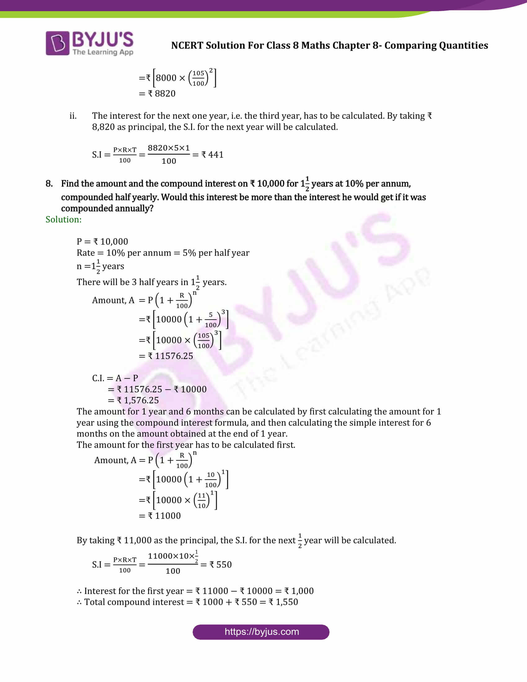 NCERT Solutions Class 8 Maths Chapter 8 Comparing Quantities