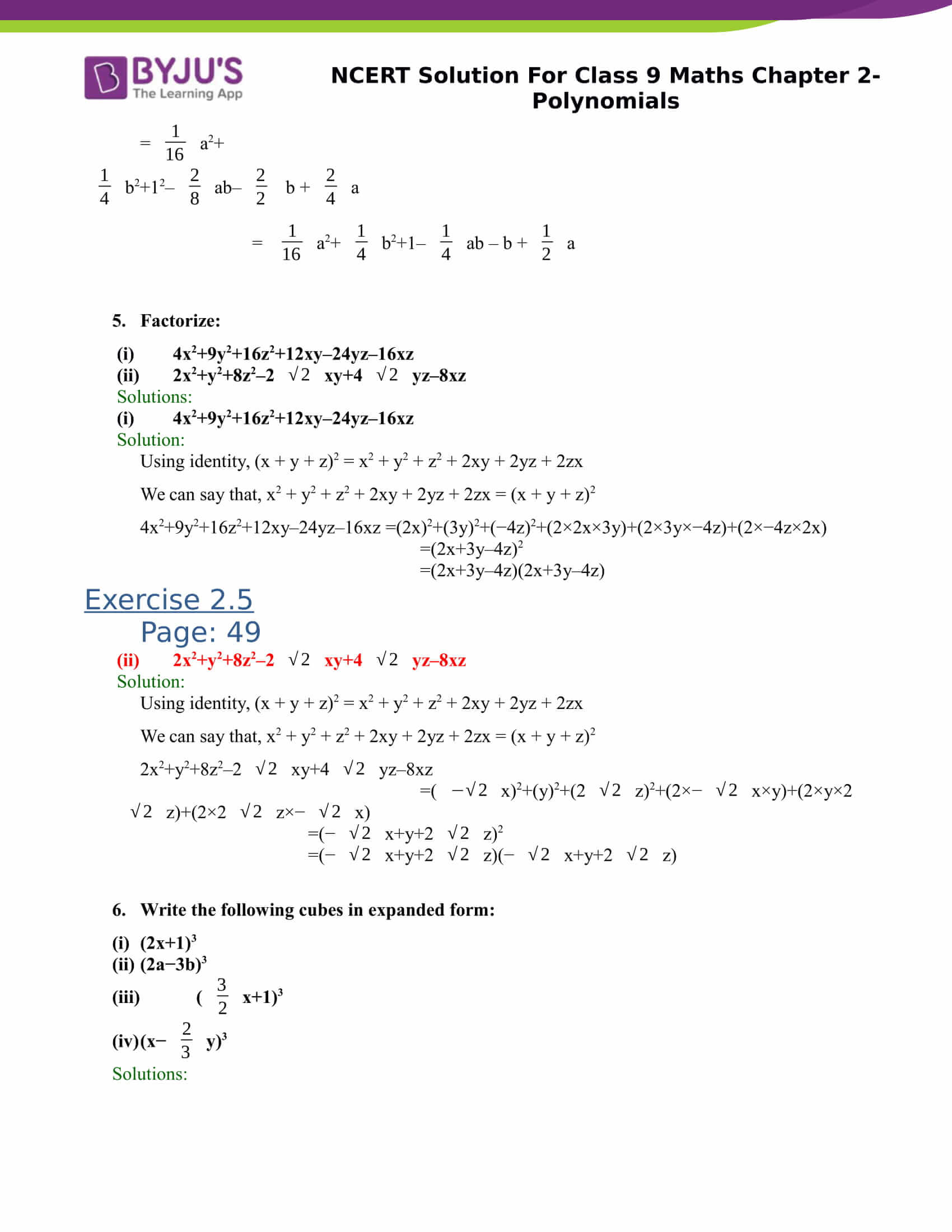 case study ch 2 polynomials class 9