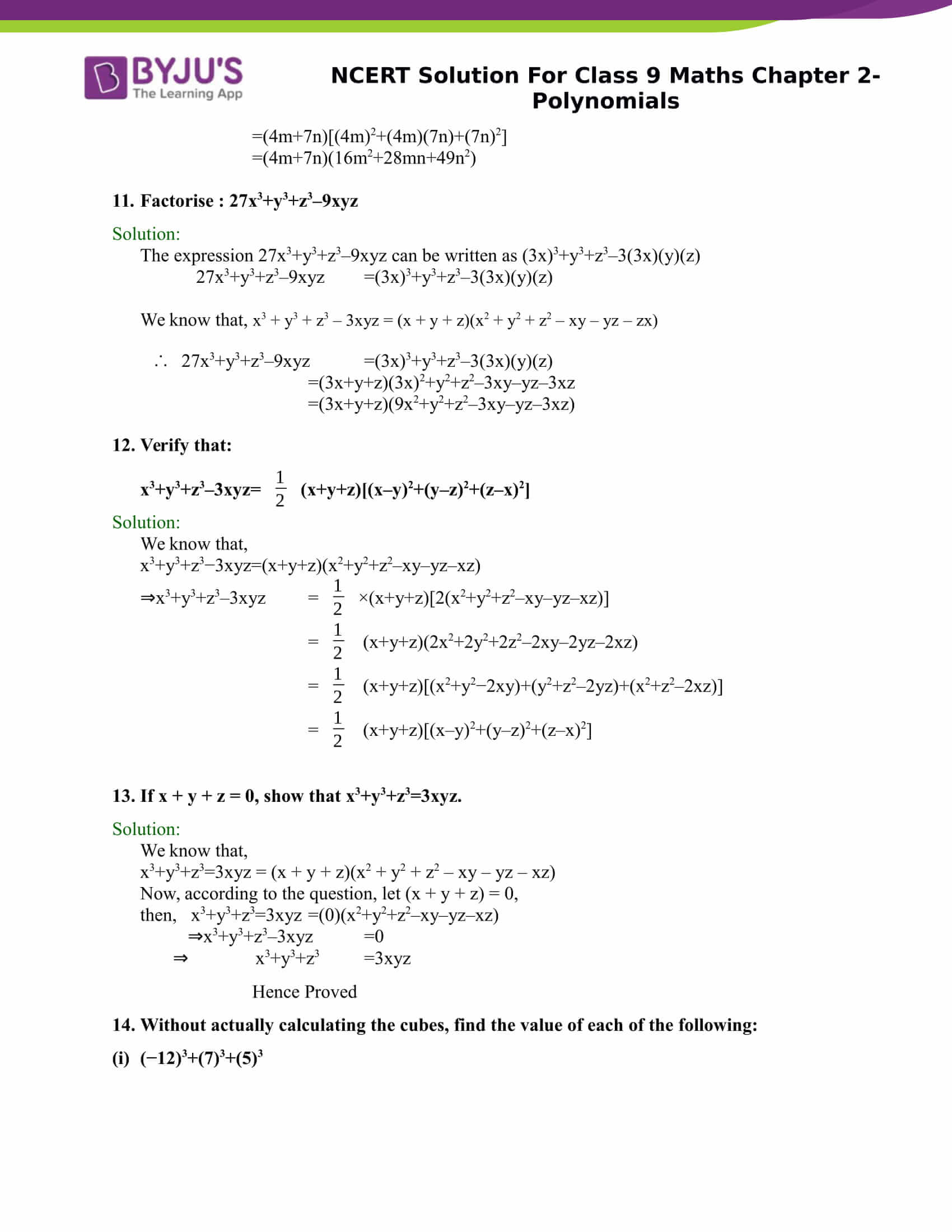 Ncert Solutions Class 9 Maths Chapter 2 Polynomial