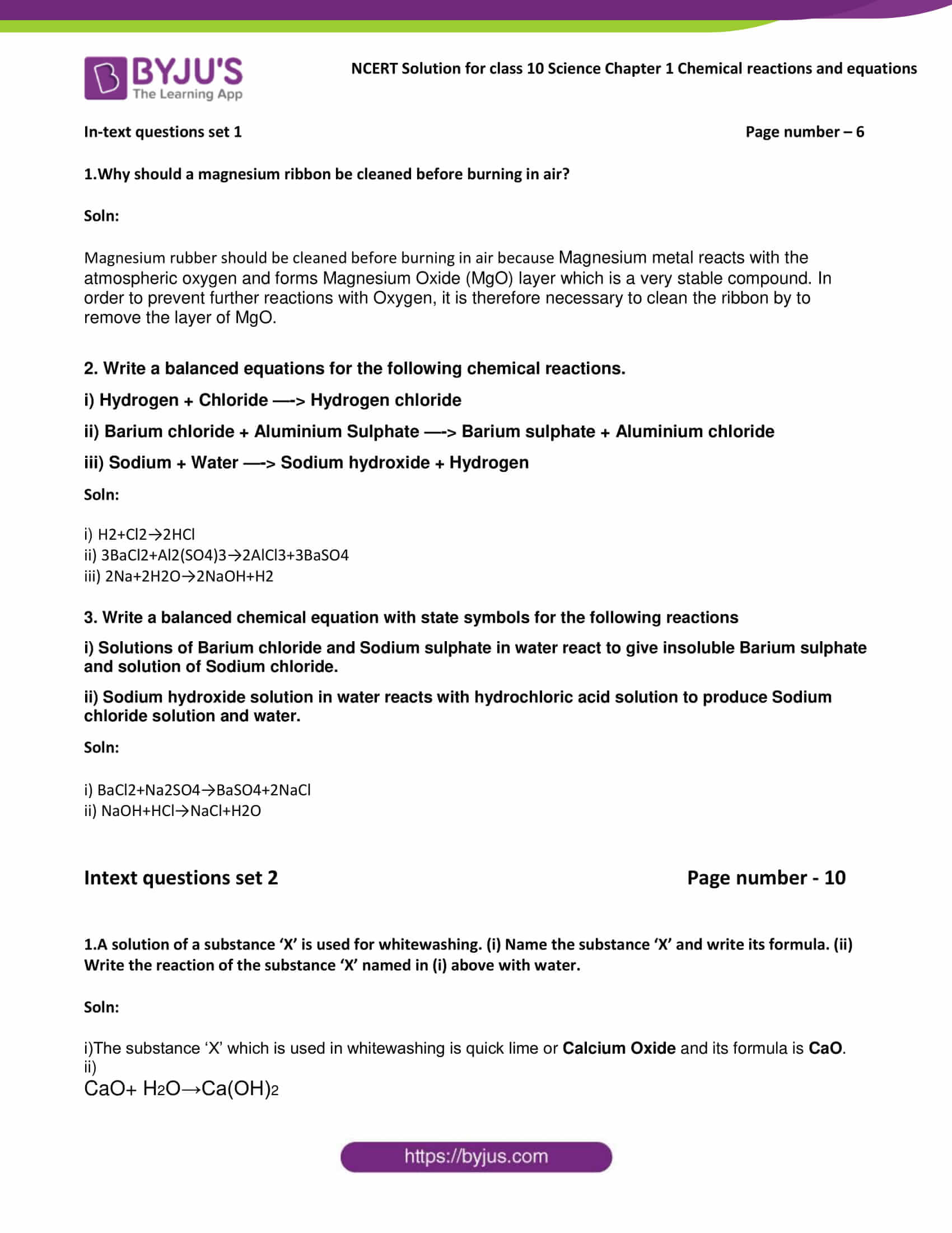 Ncert Solutions Class Science Chapter Chemical Reactions And Equation Get Free Pdfs