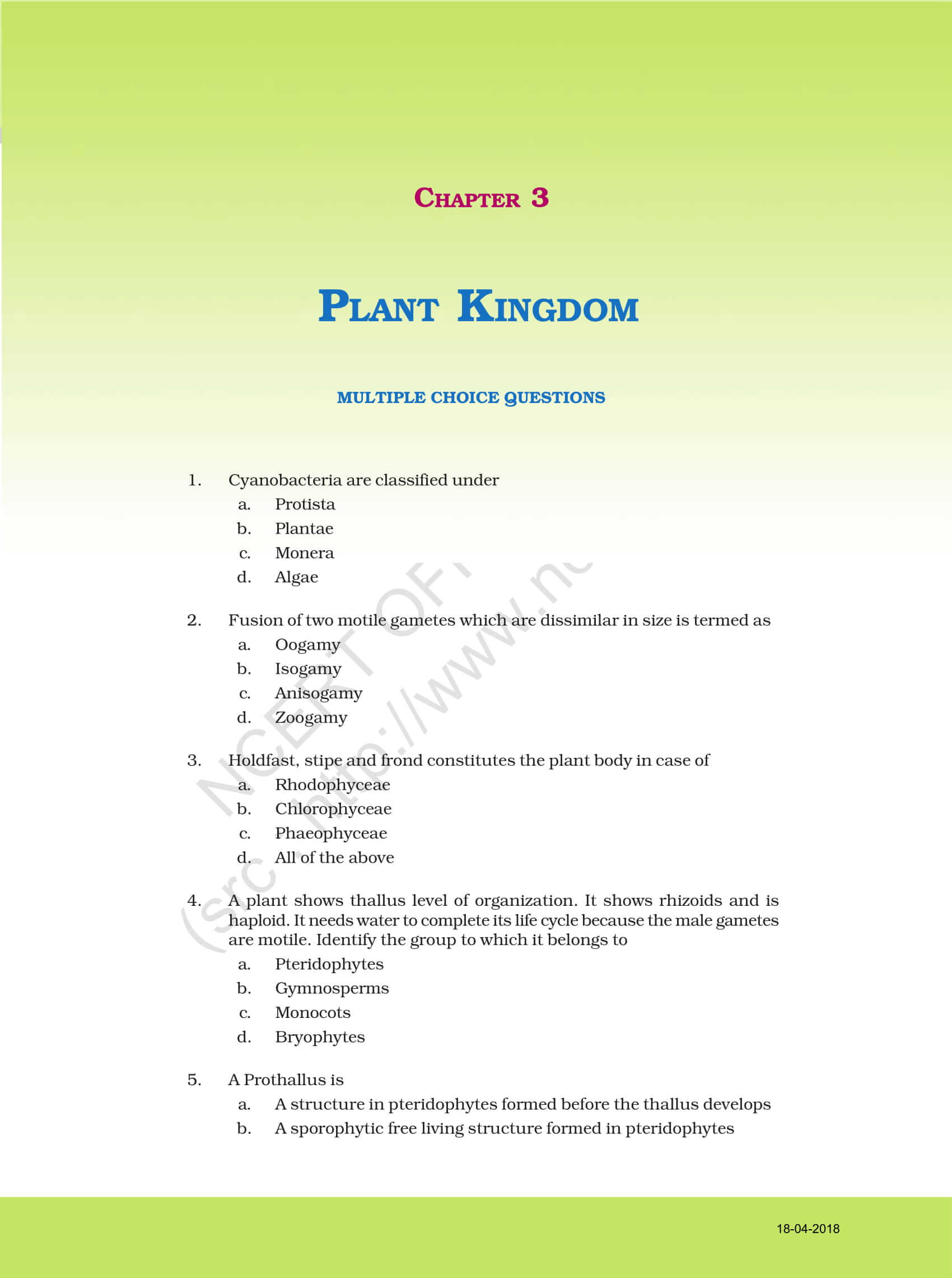 NCERT Exemplar Solution for Class 11 Biology Chapter 3 | Check out the PDF here