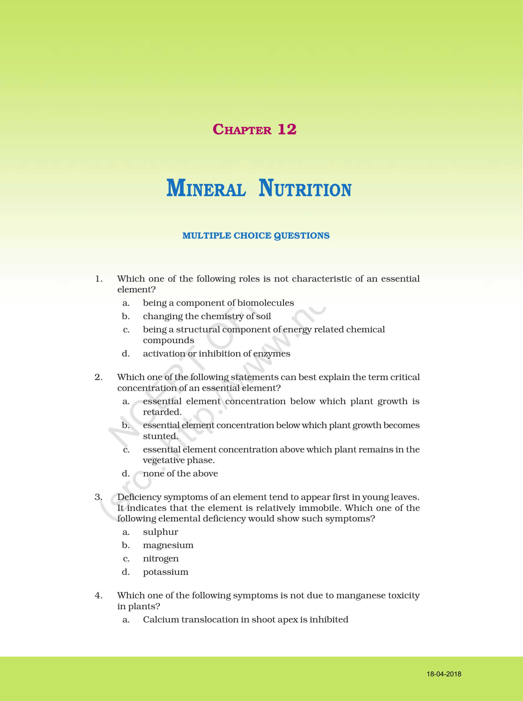 NCERT Exemplar Solution for Class 11 Biology Chapter 12 | Check out the PDF here