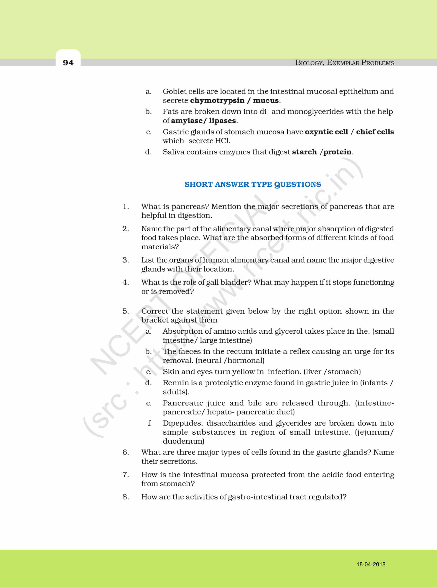 NCERT Exemplar Solution for Class 11 Biology Chapter 16 -| PDF ...