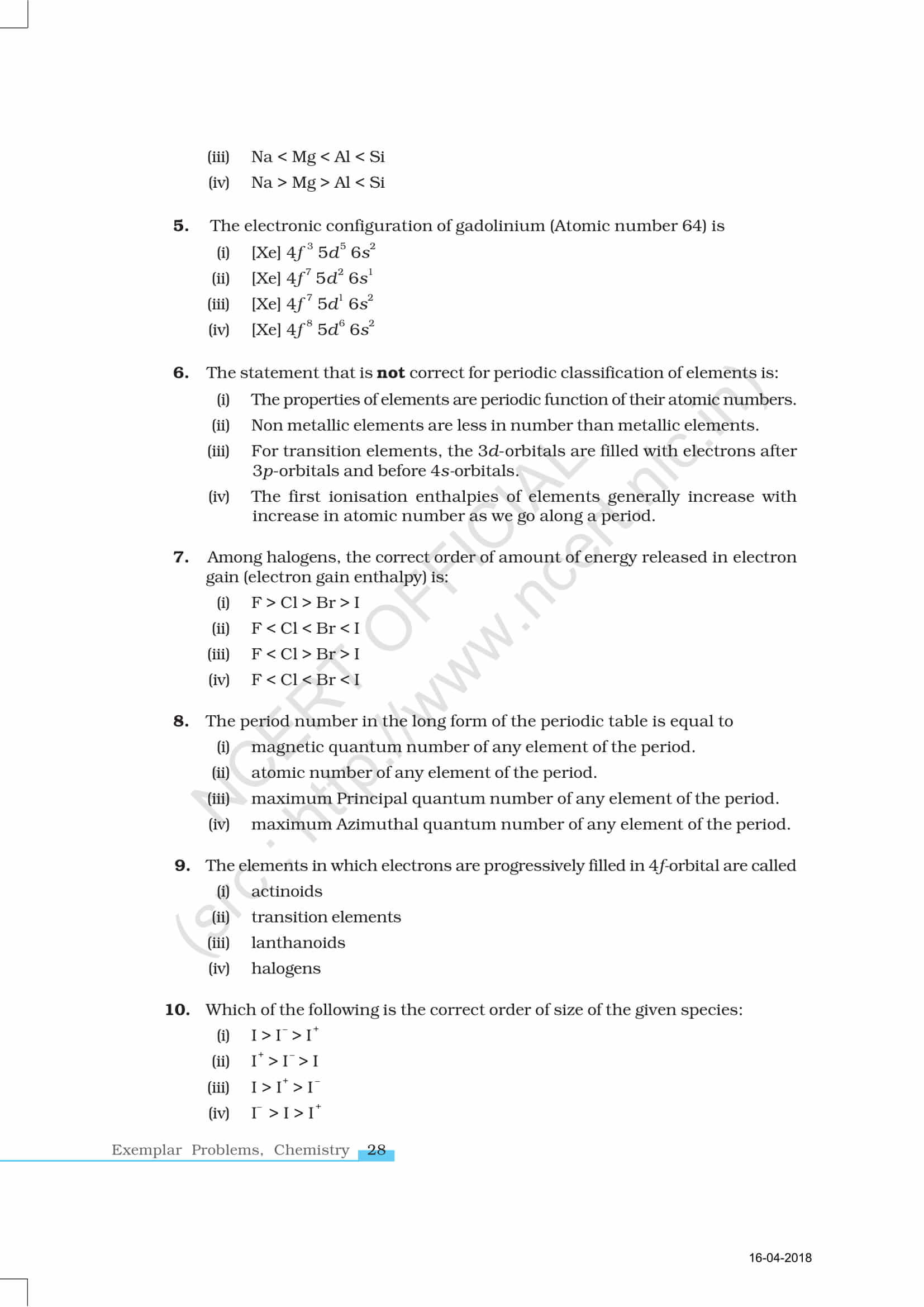 NCERT Exemplar Class 11 Chemistry Solutions Chapter 3 - Download PDF