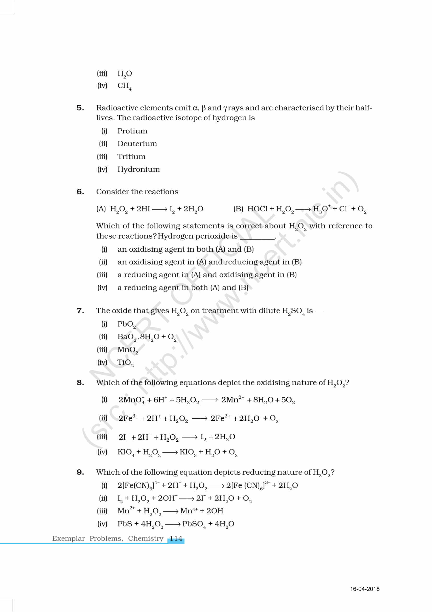 NCERT Exemplar Class 11 Chemistry Solutions Chapter 9 - Hydrogen | Free ...