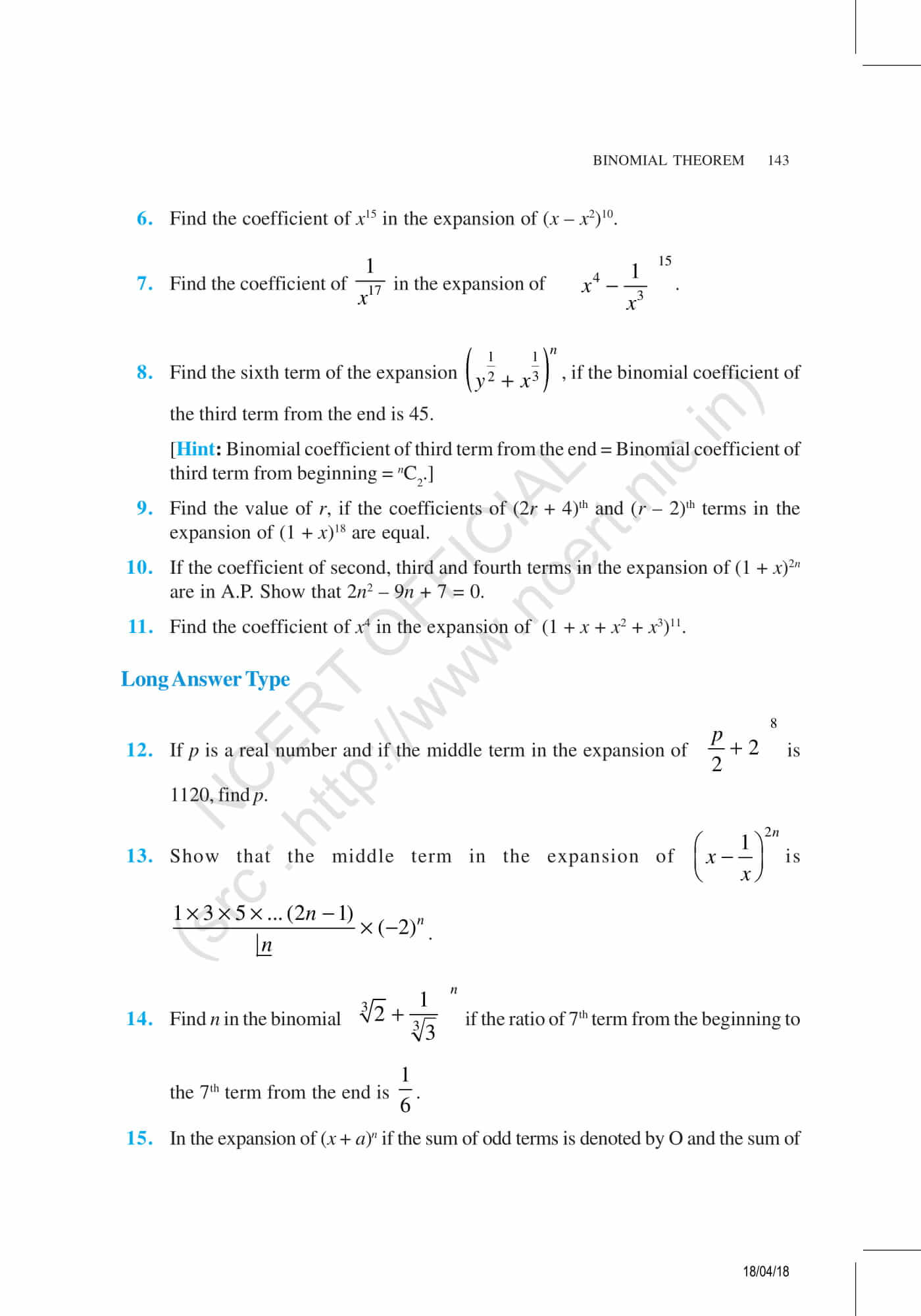 NCERT Exemplar Class 11 Maths Solutions Chapter 8 | Download PDF here