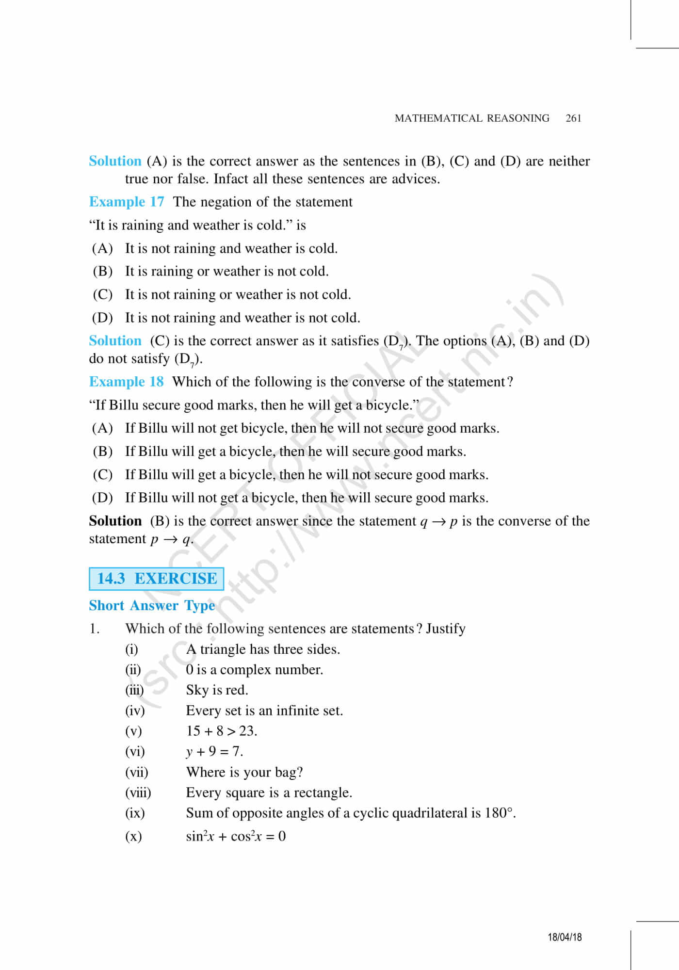 NCERT Exemplar Class 11 Maths Solutions Chapter 14 | Get the PDF here