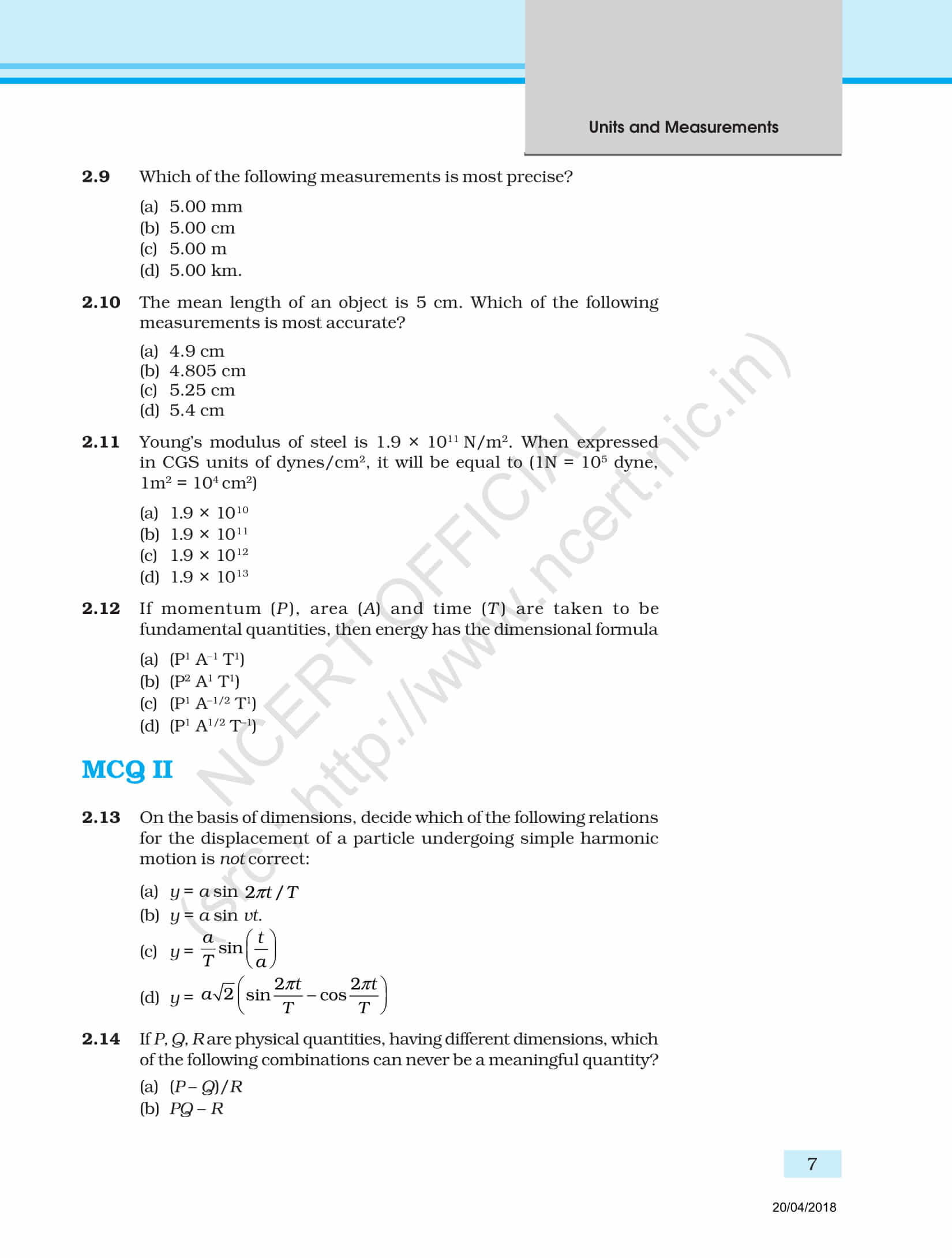 Ncert Exemplar Class 11 Physics Solutions Chapter 2 Download The Pdf Here