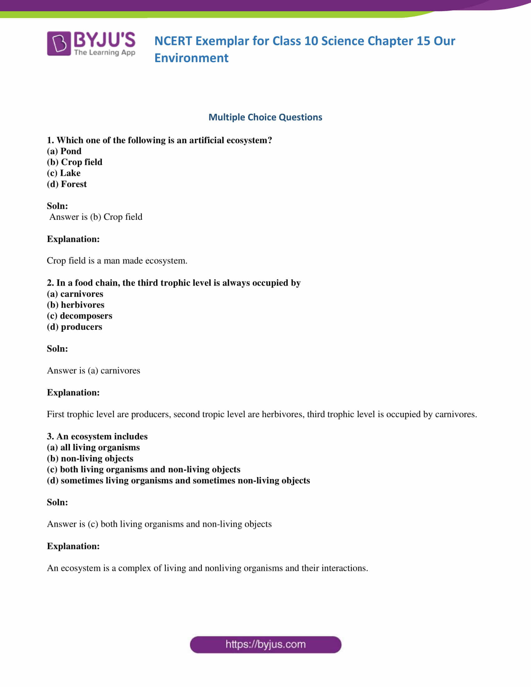 NCERT Exemplar solution class 10 Science Chapter 15 part 01