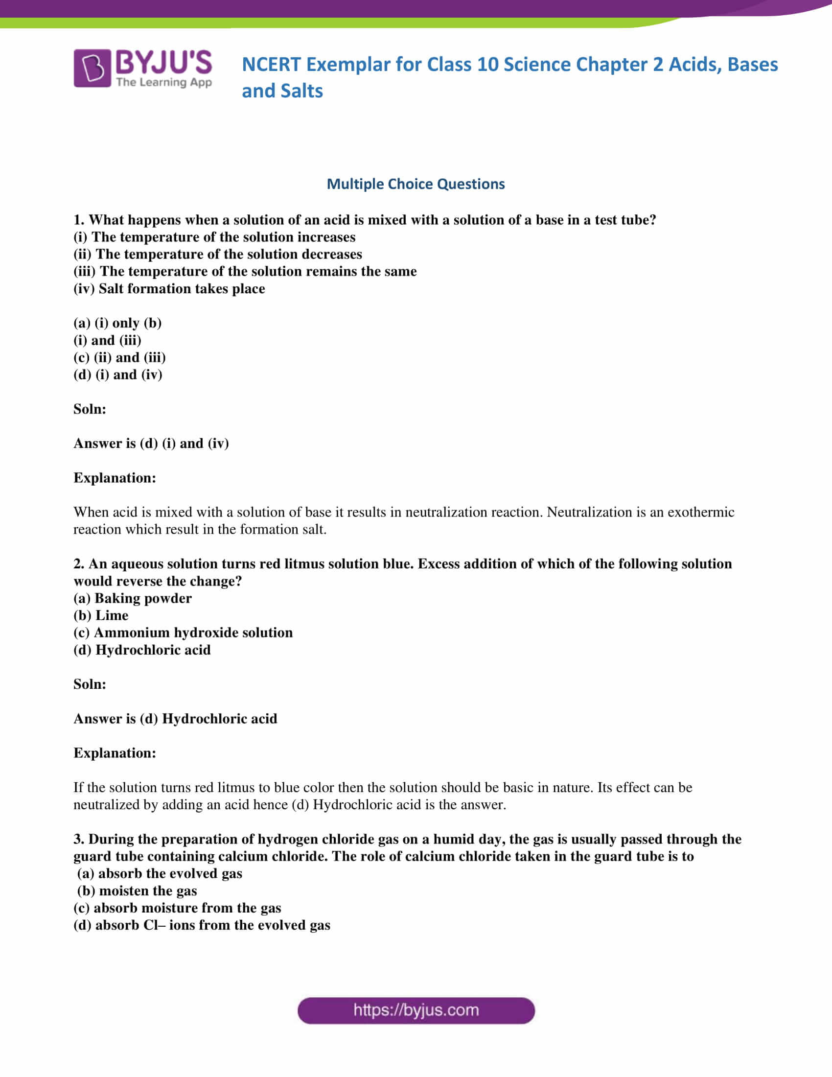 NCERT Exemplar solution class 10 Science Chapter 2 part 01