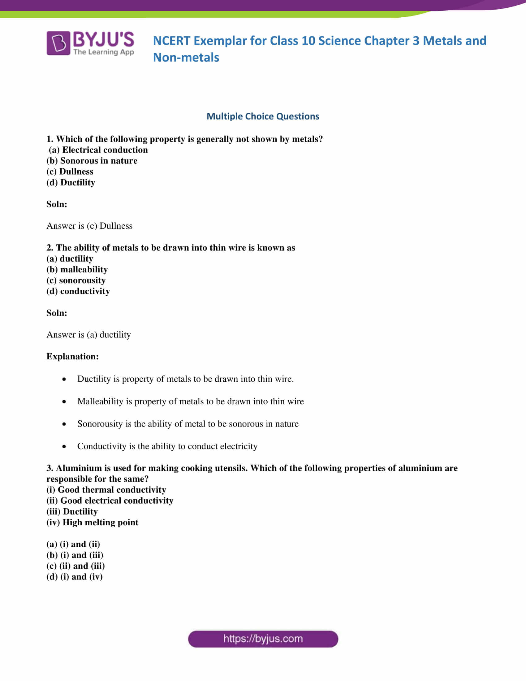 NCERT Exemplar solution class 10 Science Chapter 3 part 01