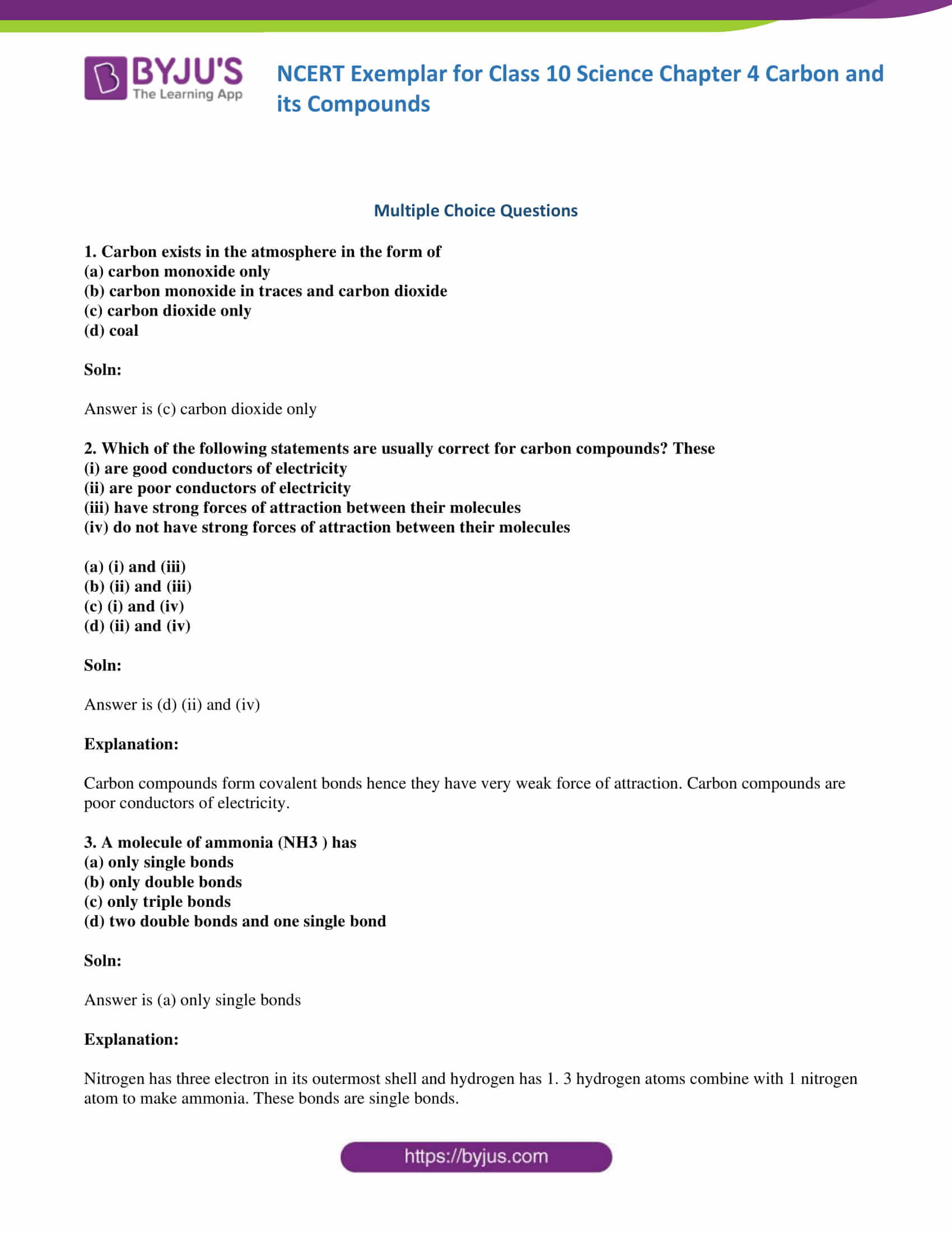 NCERT Exemplar solution class 10 Science Chapter 4 part 01