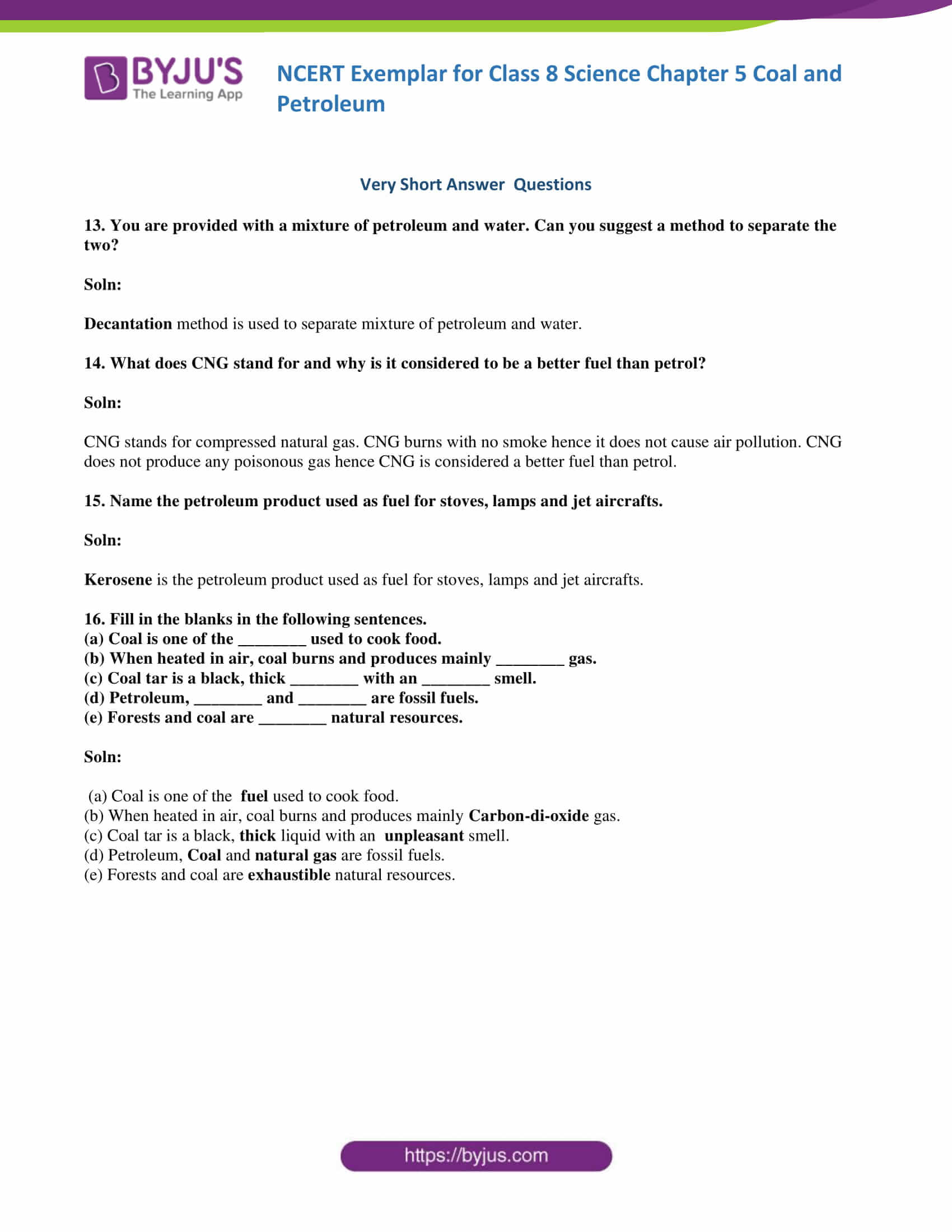 NCERT Exemplar Class 8 Science Solutions Chapter 5 - Coal and Petroleum