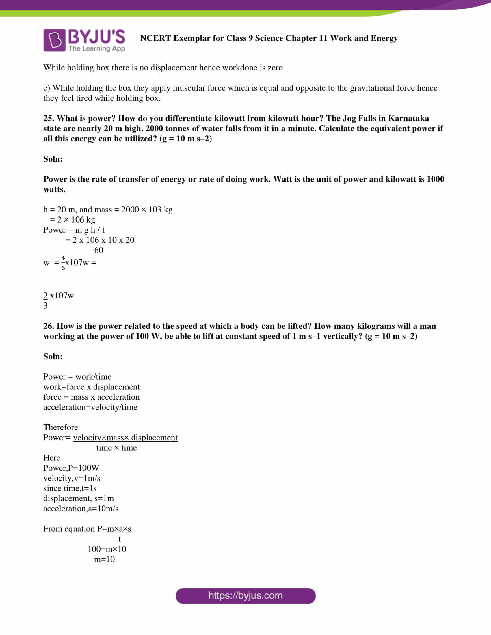 Ncert Exemplar Class 9 Chapter 11 Science Solutions Chapter 11 Work And Energy Free Pdf Download