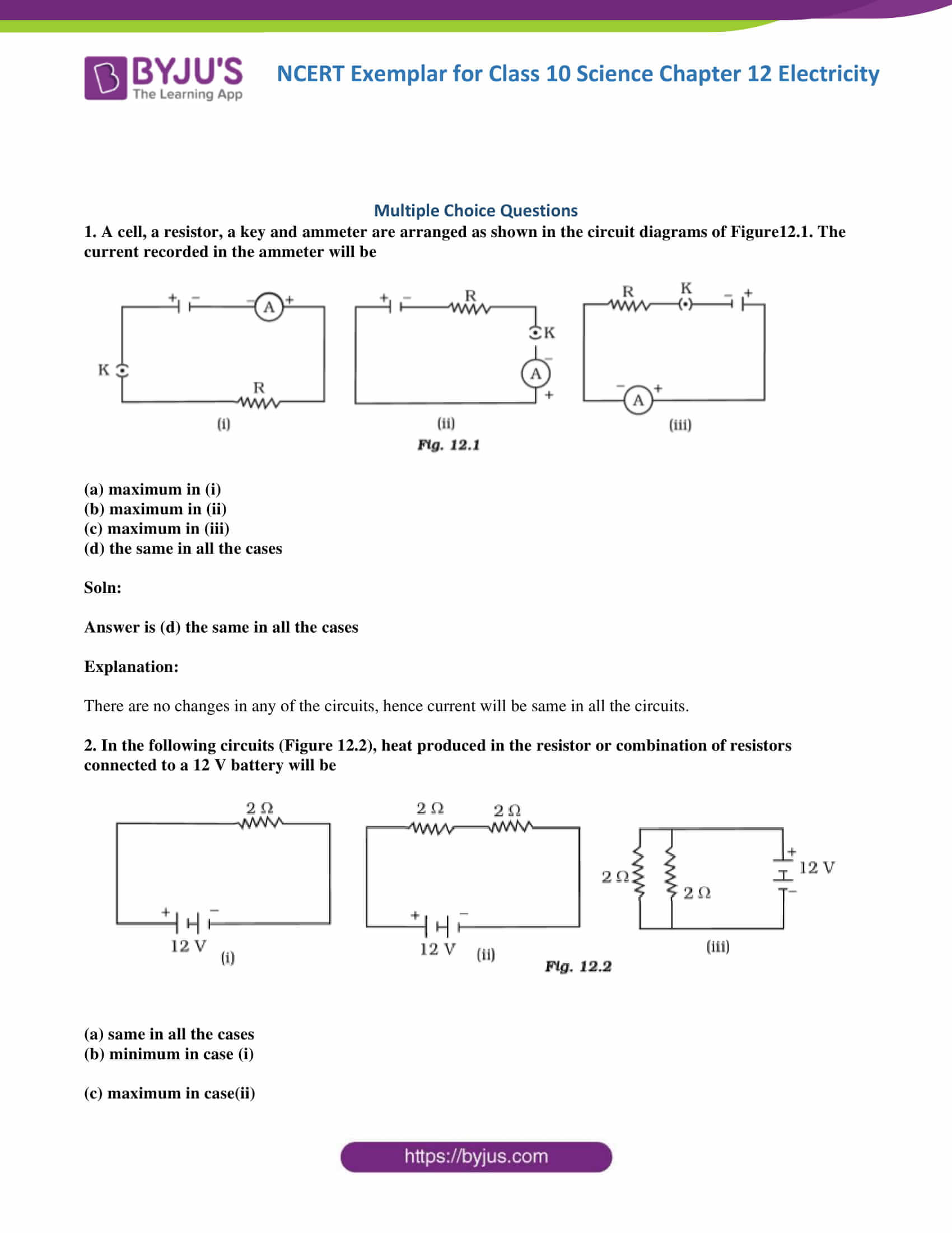 NCERT Exemplar solutions class 10 science Chapter 12 part 01