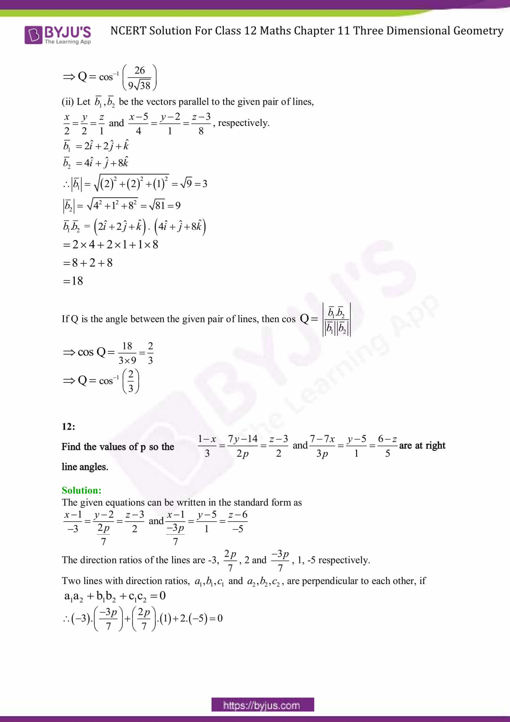 NCERT Solutions for Class 12 Maths Chapter 11.3 Dimensional Geometry Ex ...