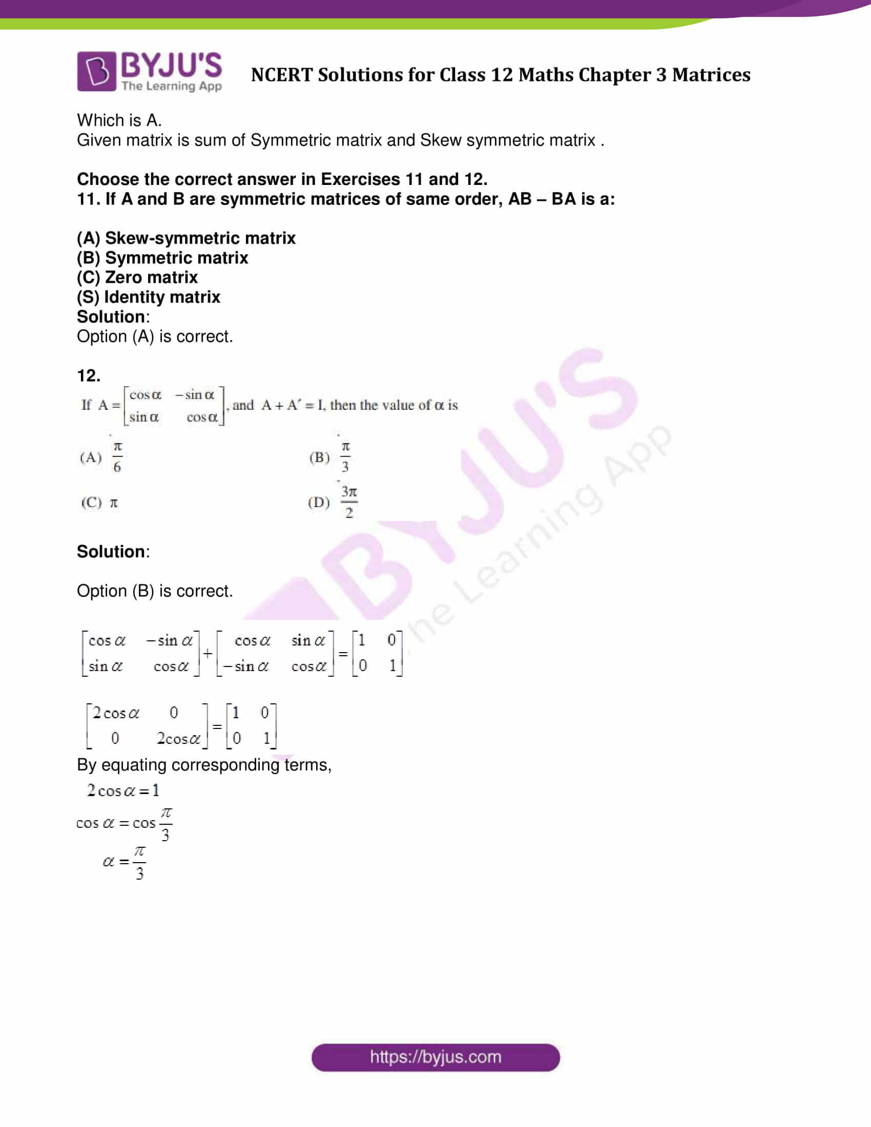 NCERT Solutions for Class 12 Maths Exercise 3.3 Chapter 3- matrices
