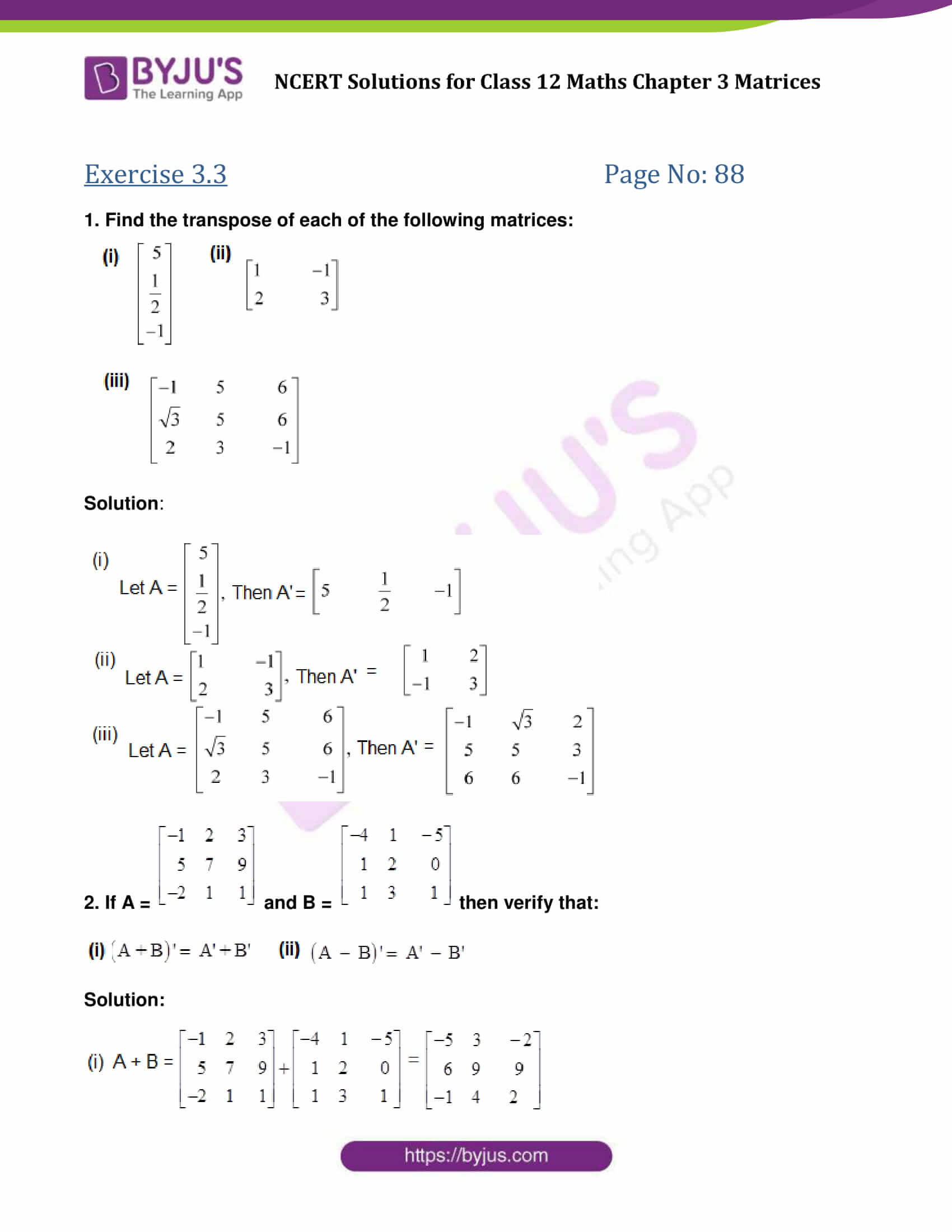 Ncert Solutions Class Maths Chapter Matrices Free Download