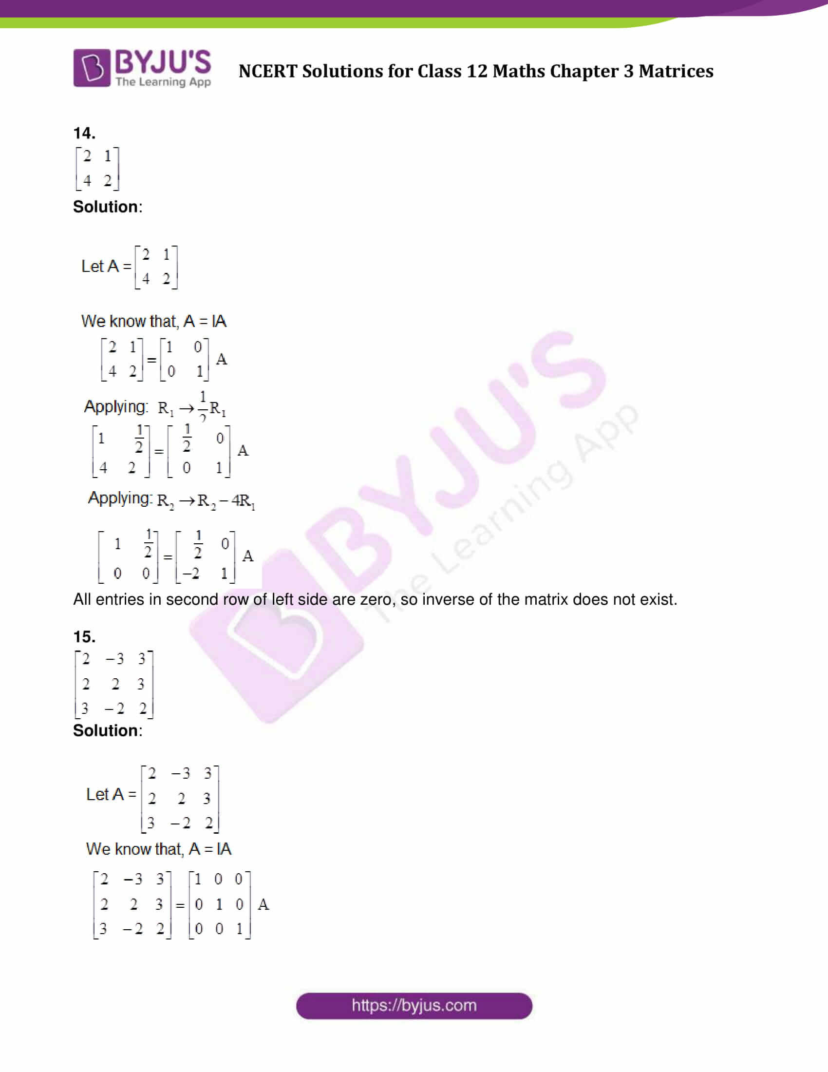 assignment of matrices class 12