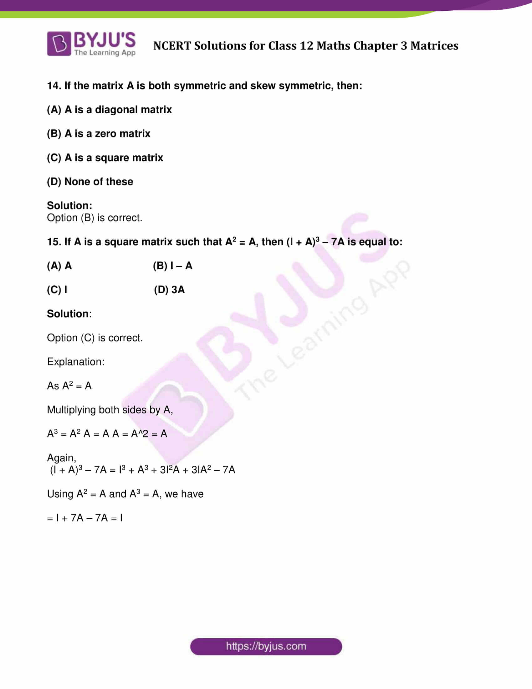 multiplication and pdf matrix questions answers Free Chapter Class  Solutions NCERT 12  Maths 3 Matrices