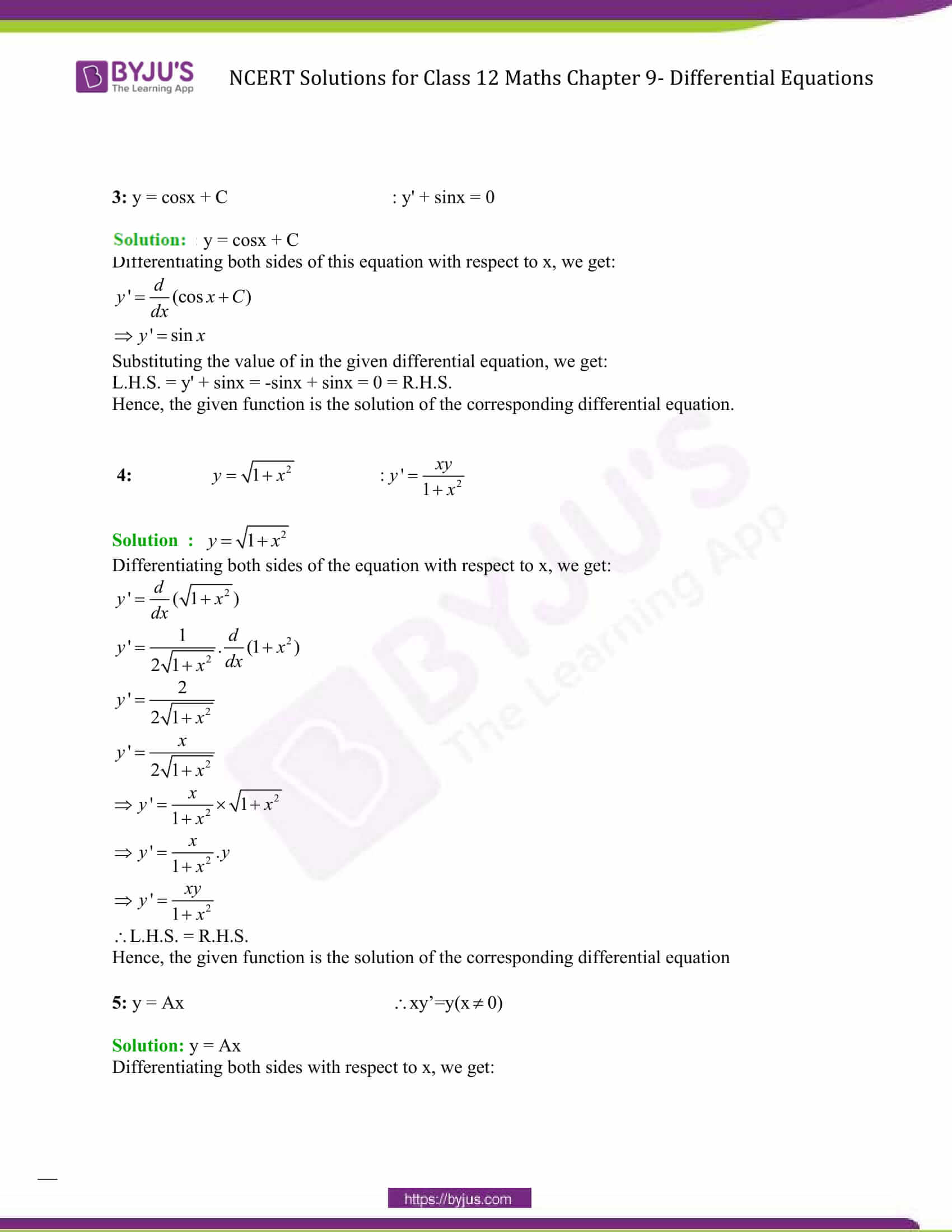NCERT Solutions for Class 12 Maths Chapter 9 Differential Equations Ex