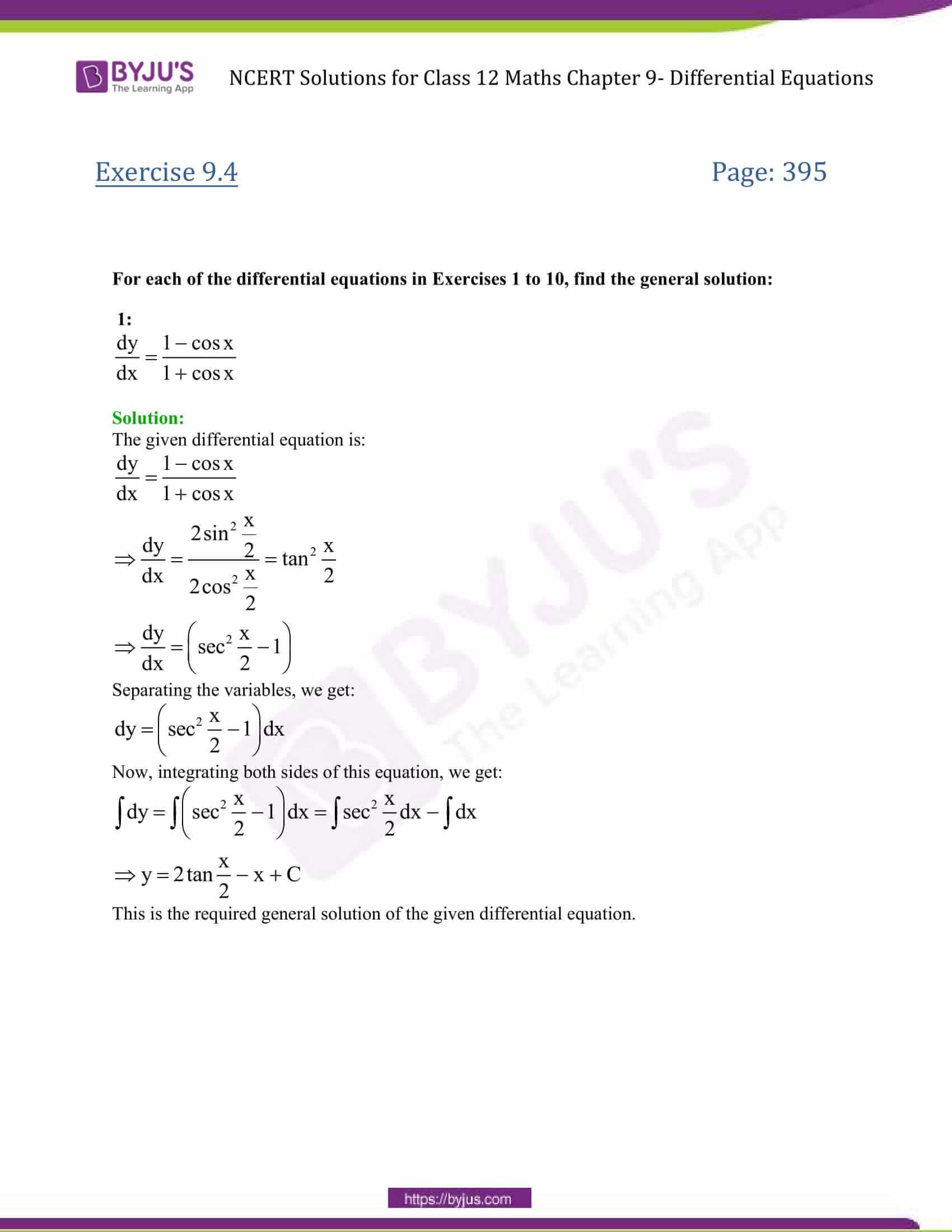 NCERT Solutions Class 12 Maths Chapter 9 Differential Equations