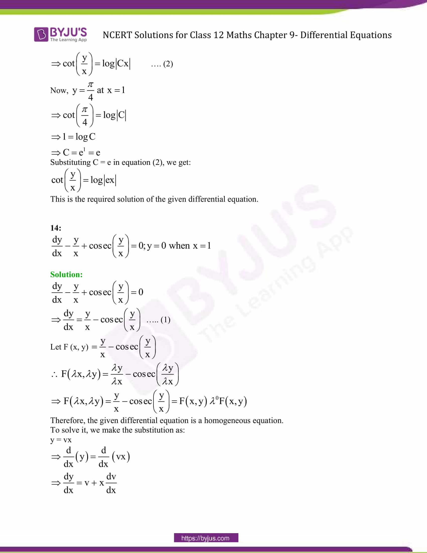 NCERT Solutions Class 12 Maths Chapter 9 Differential Equations