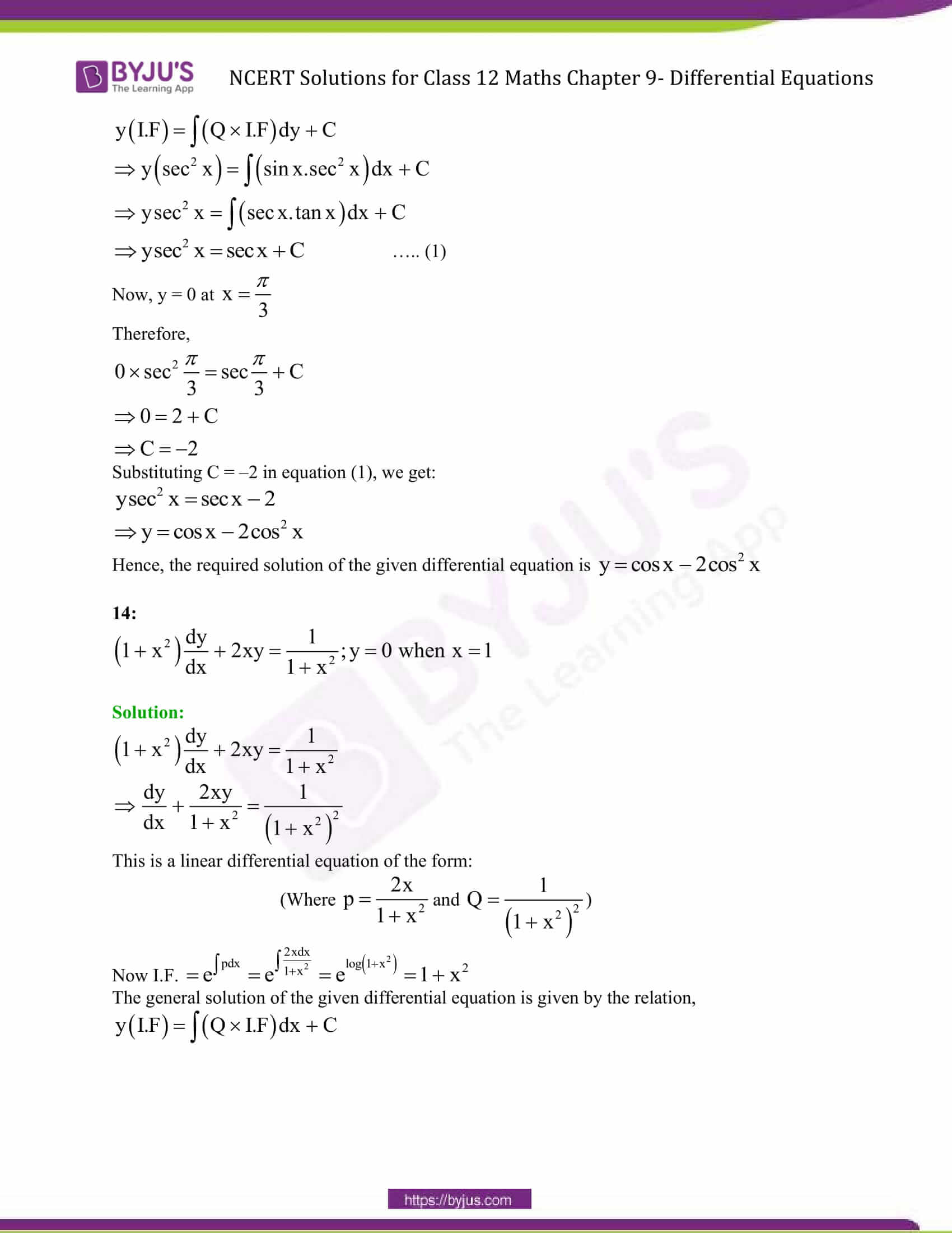 NCERT Solutions Class 12 Maths Chapter 9 Differential Equations