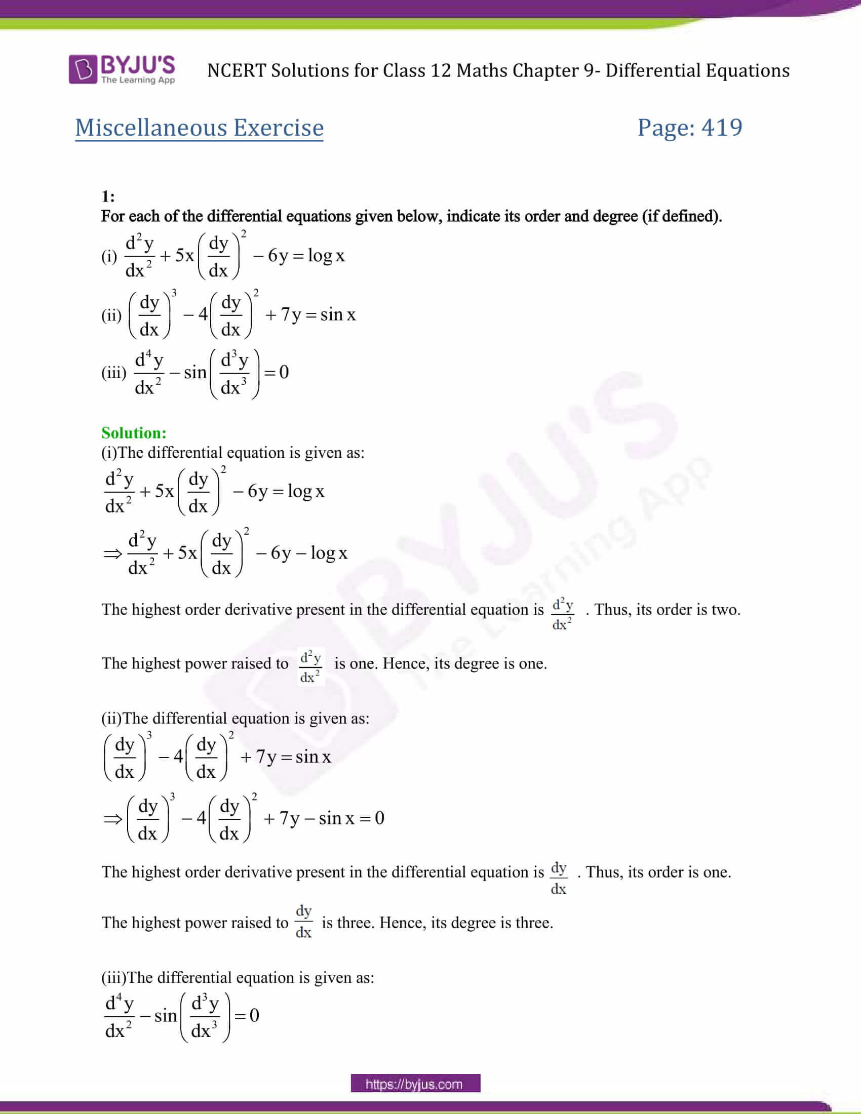 NCERT Solutions Class 12 Maths Chapter 9 Differential Equations