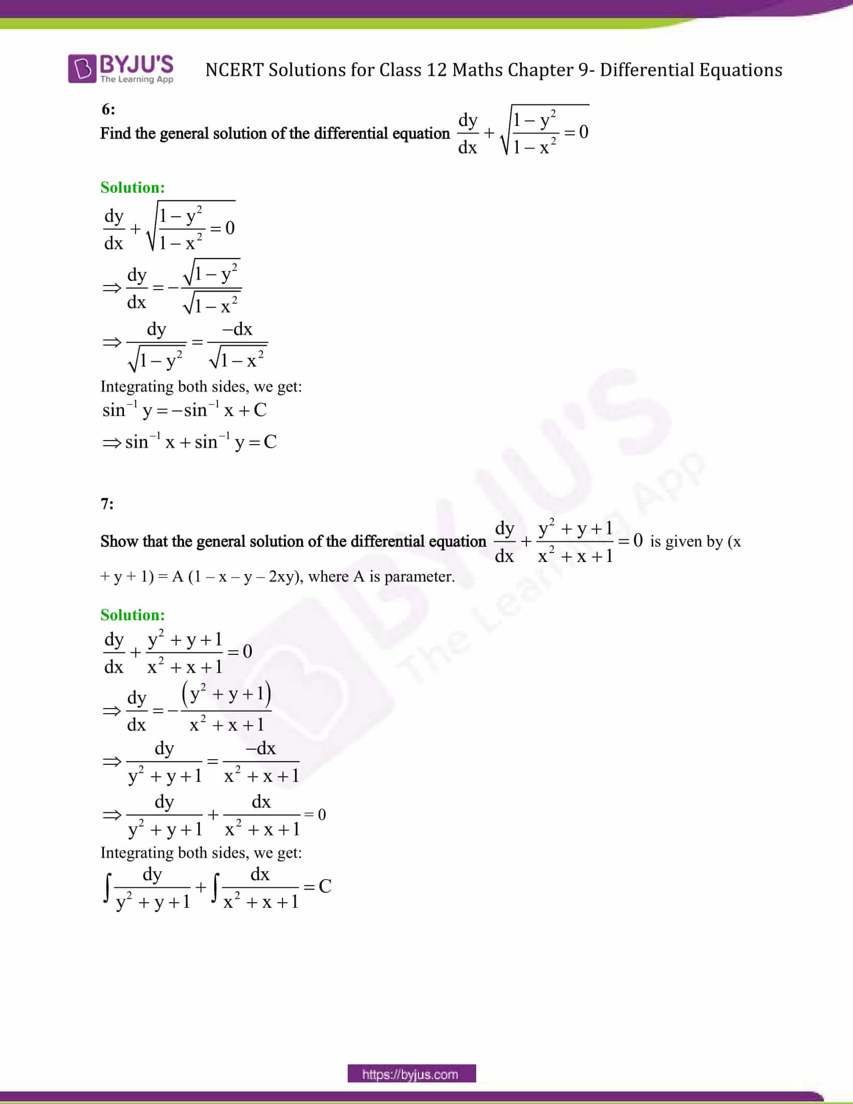 NCERT Solutions Class 12 Maths Chapter 9 Differential Equations