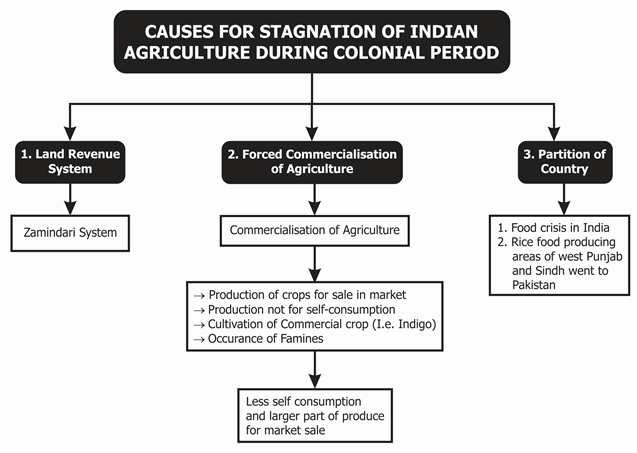 cause for stagnation of Indian agriculture during colonial period