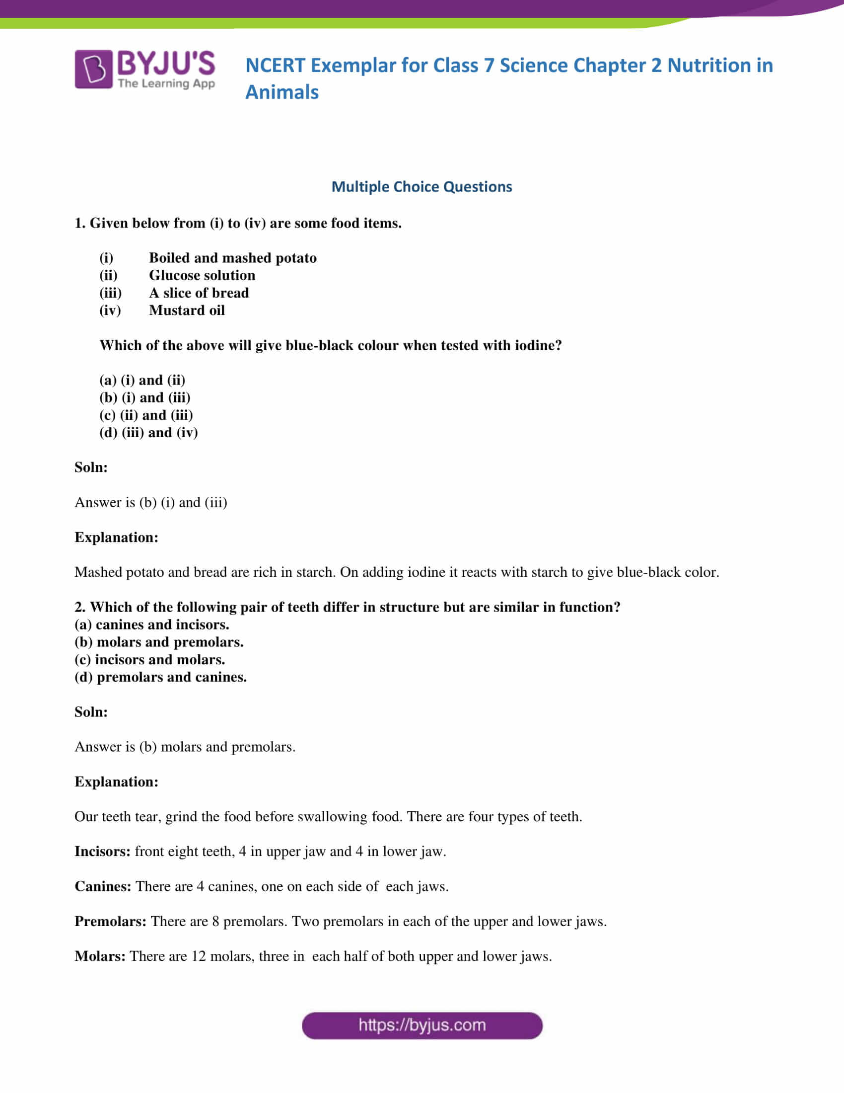 ncert exemplar for class 7 science chapter 2 nutrition in animals