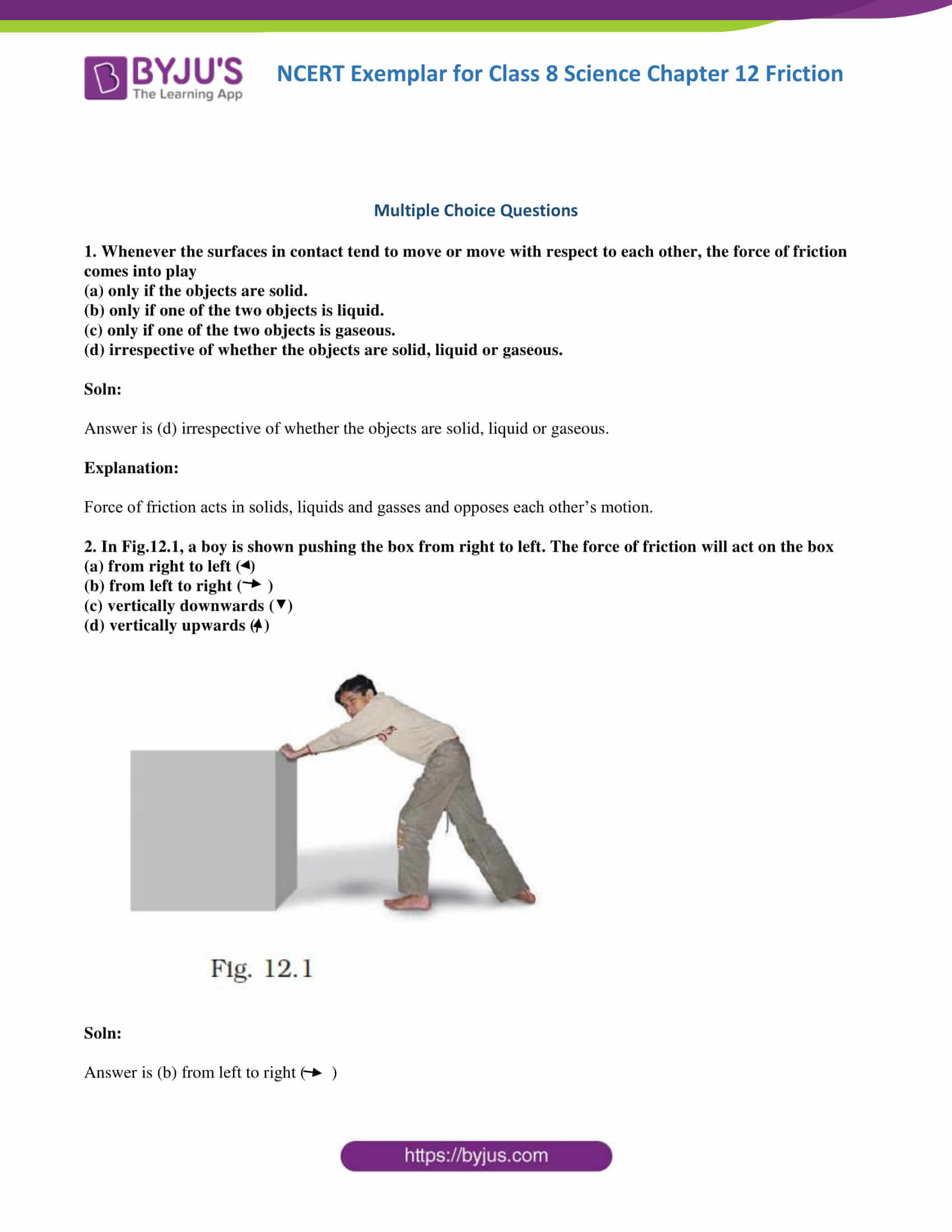 ncert exemplar class 8 science solutions chapter 12 friction