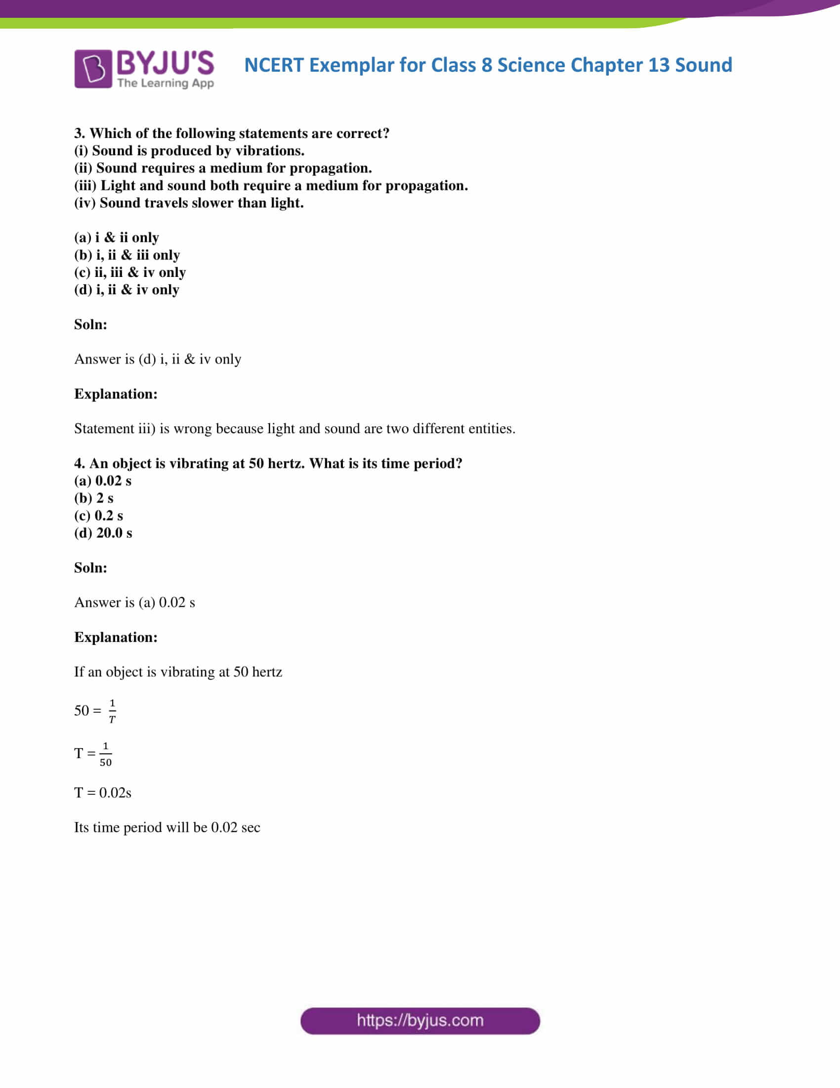 NCERT Exemplar solution class 8 science chapter 13 part 2