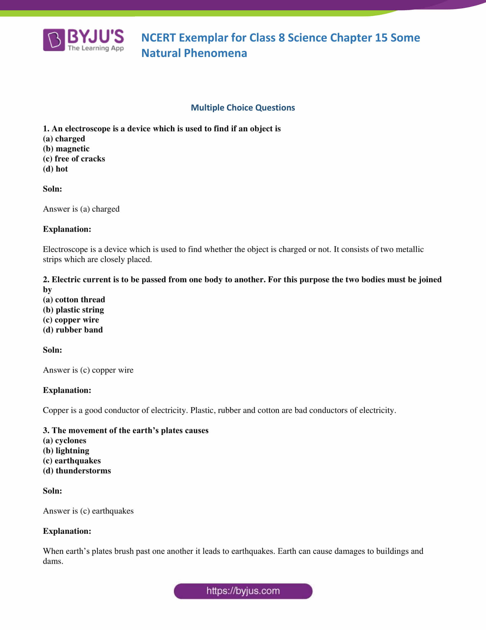 NCERT Exemplar solution class 8 science chapter 15 part 1