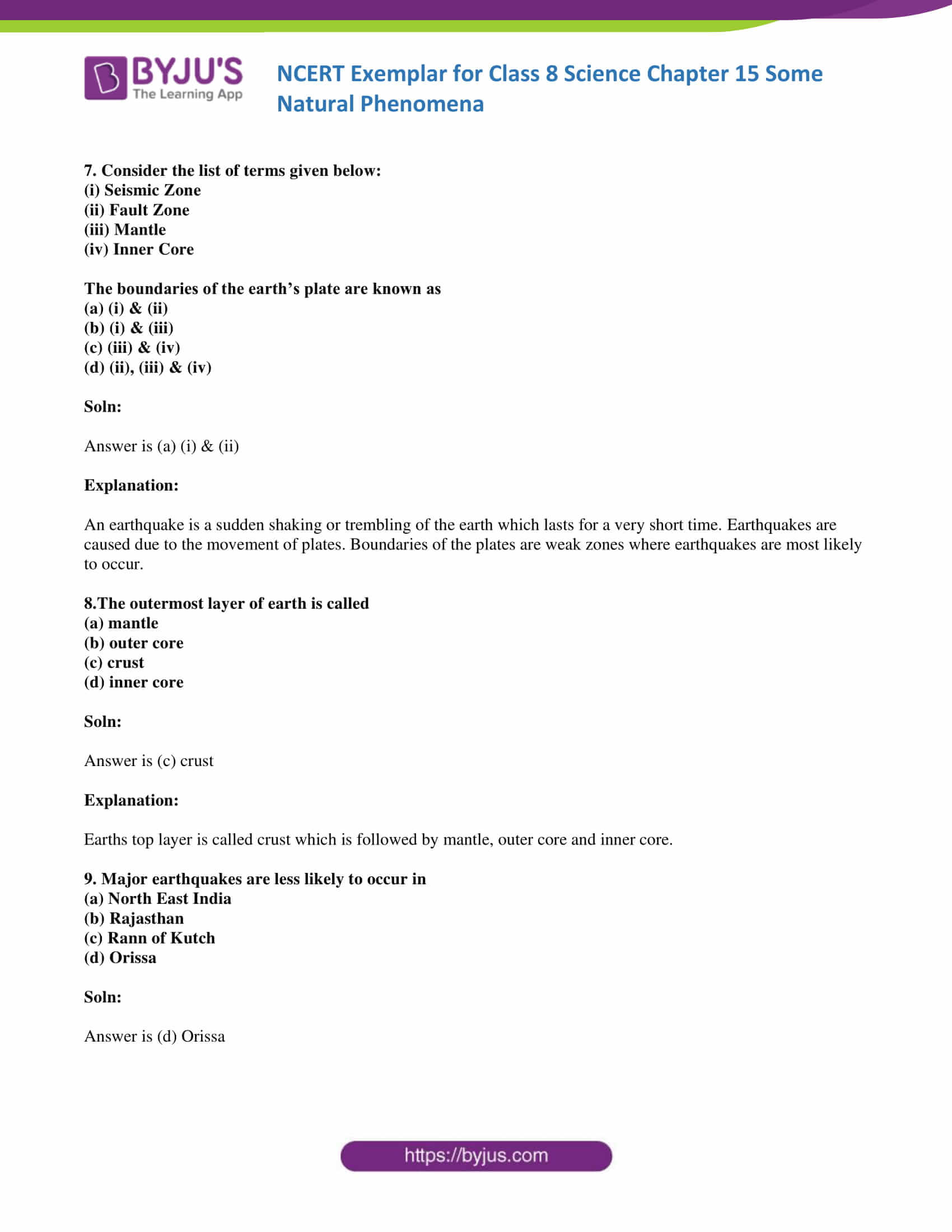 NCERT Exemplar solution class 8 science chapter 15 part 3