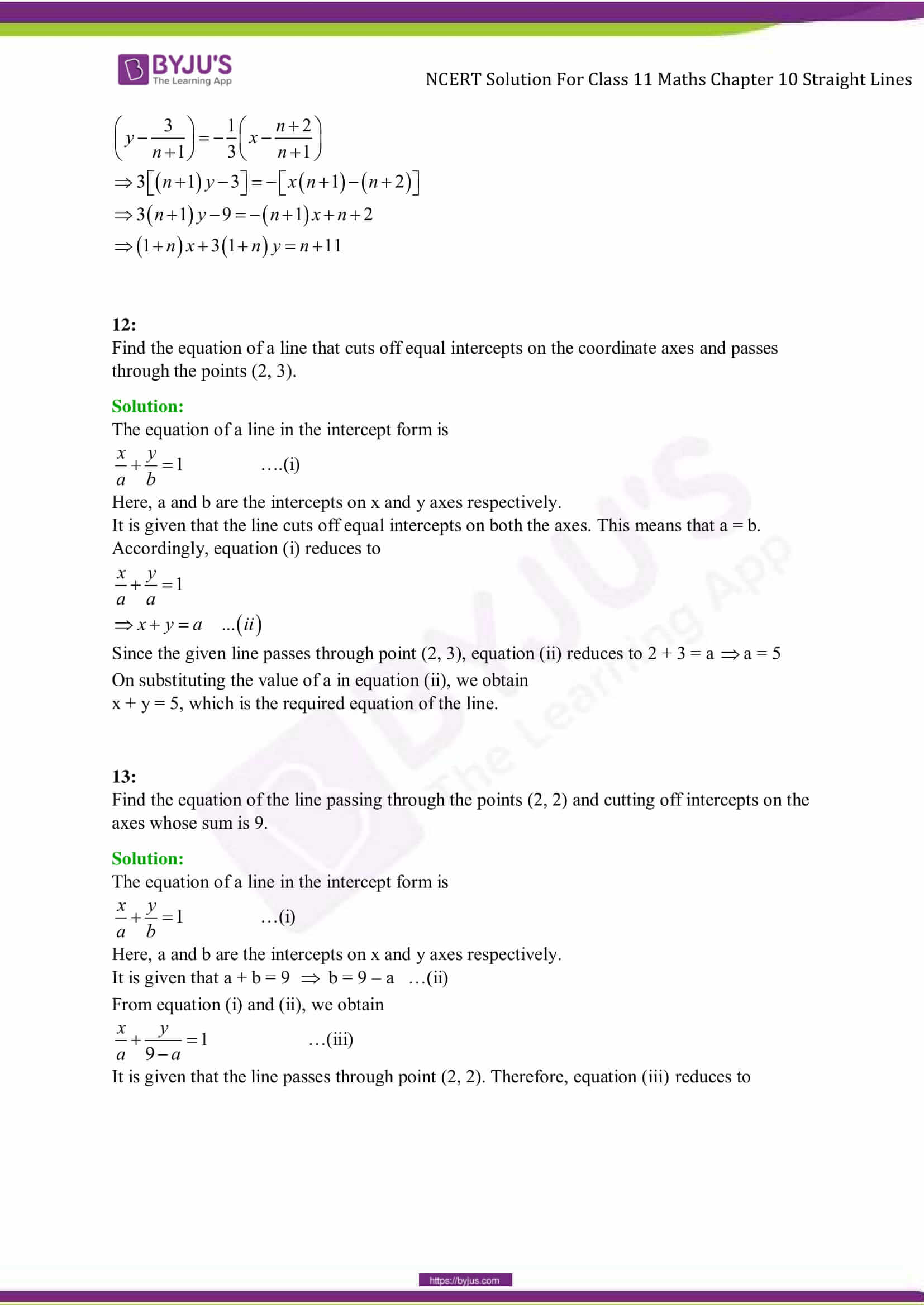 NCERT Solutions for Class 11 Maths Exercise 10.2 Chapter 10- straight lines