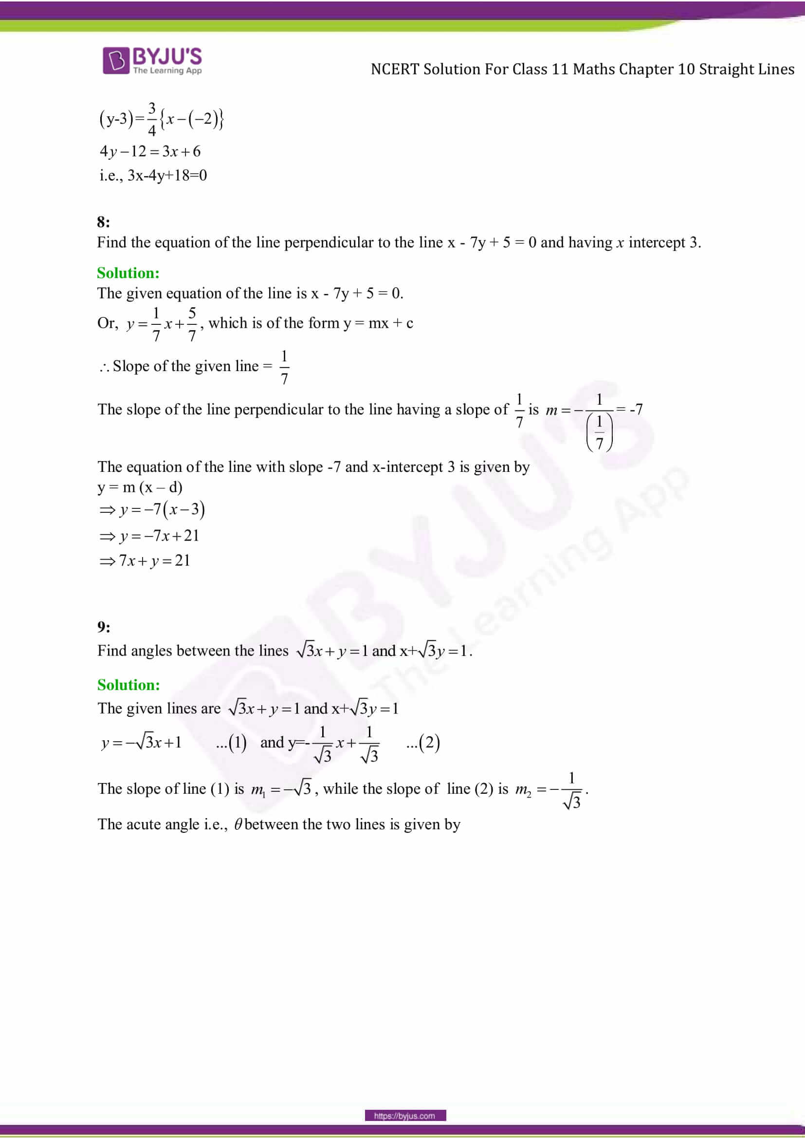 NCERT Solutions Class 11 Maths Chapter 10 Straight Lines - BYJU’S