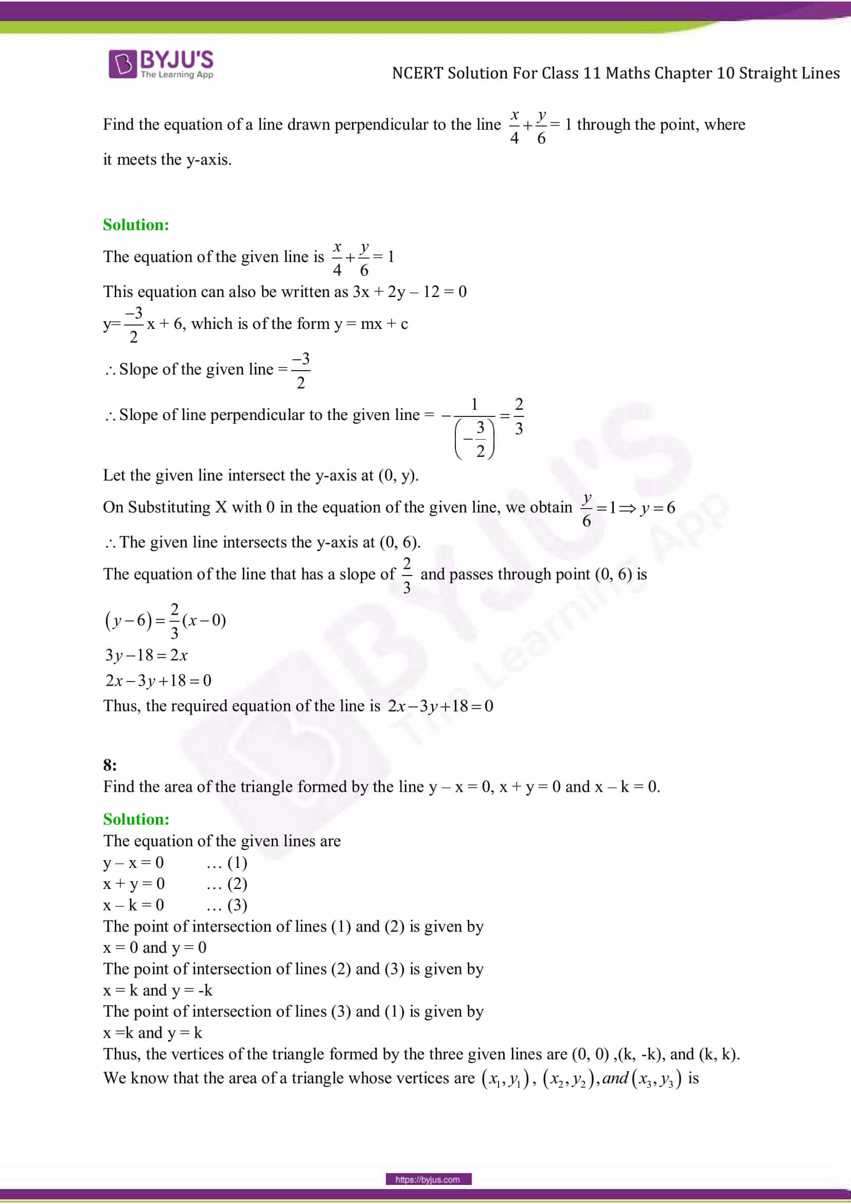 NCERT Solutions Class 11 Maths Chapter 10 Straight Lines - BYJU’S