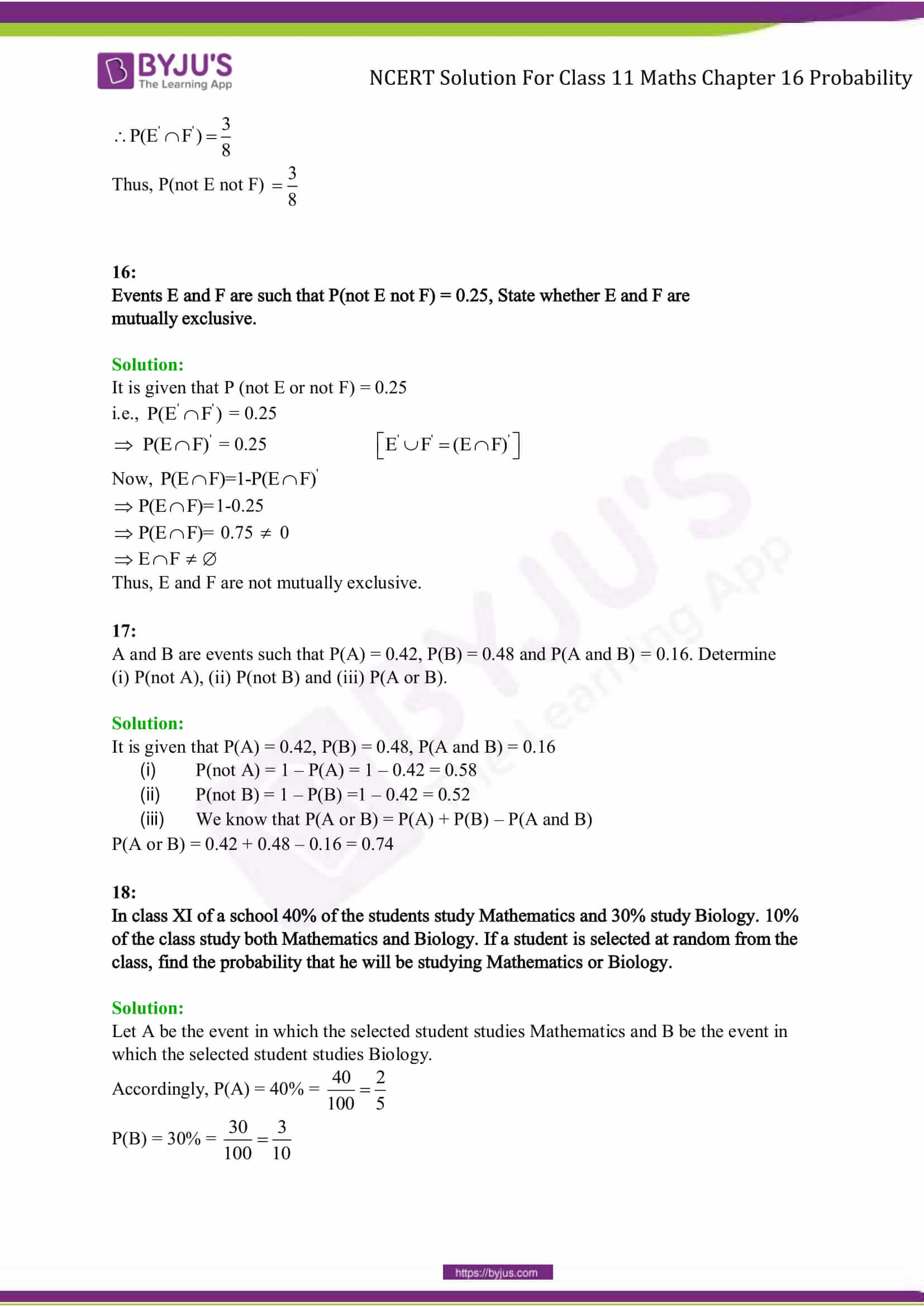 NCERT Solutions Class 11 Maths Chapter 16 Theory of Probability ...