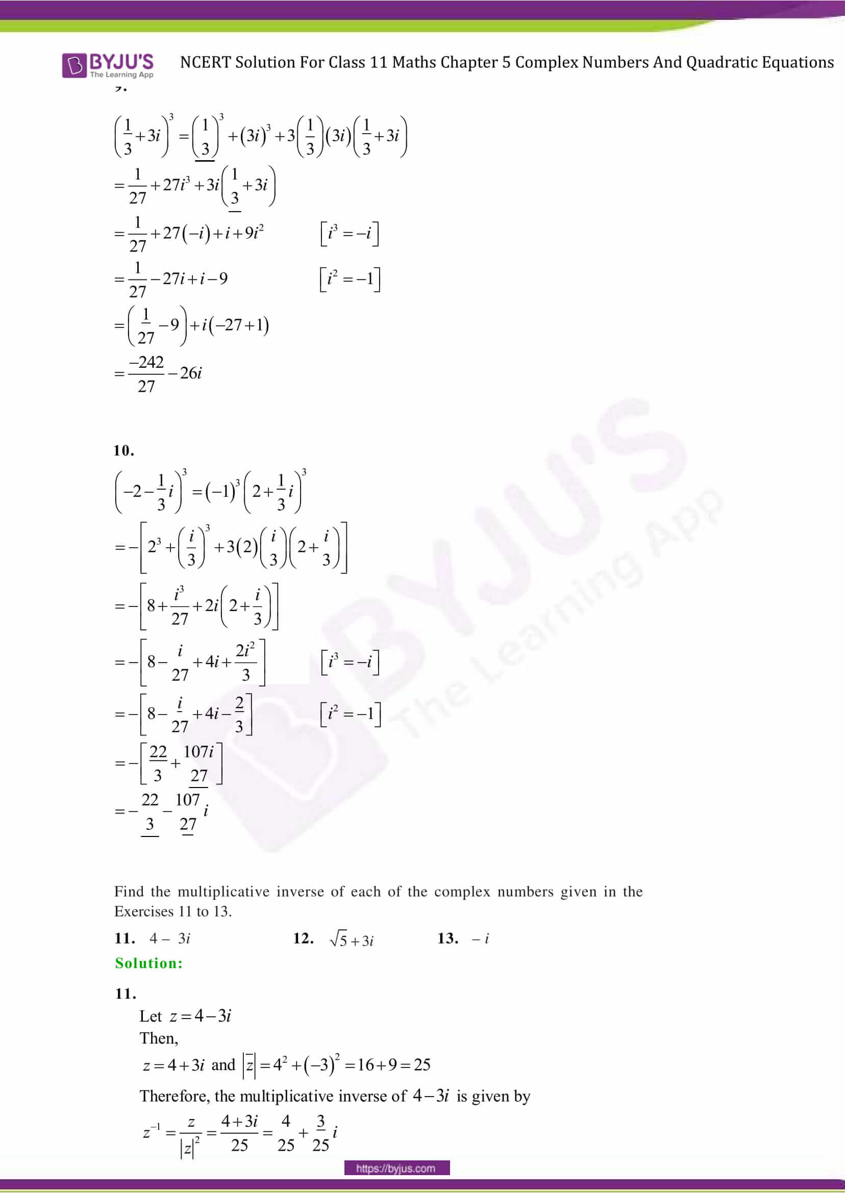 NCERT Solutions For Class 11 Maths Exercise 5.1 Chapter 5- Complex ...