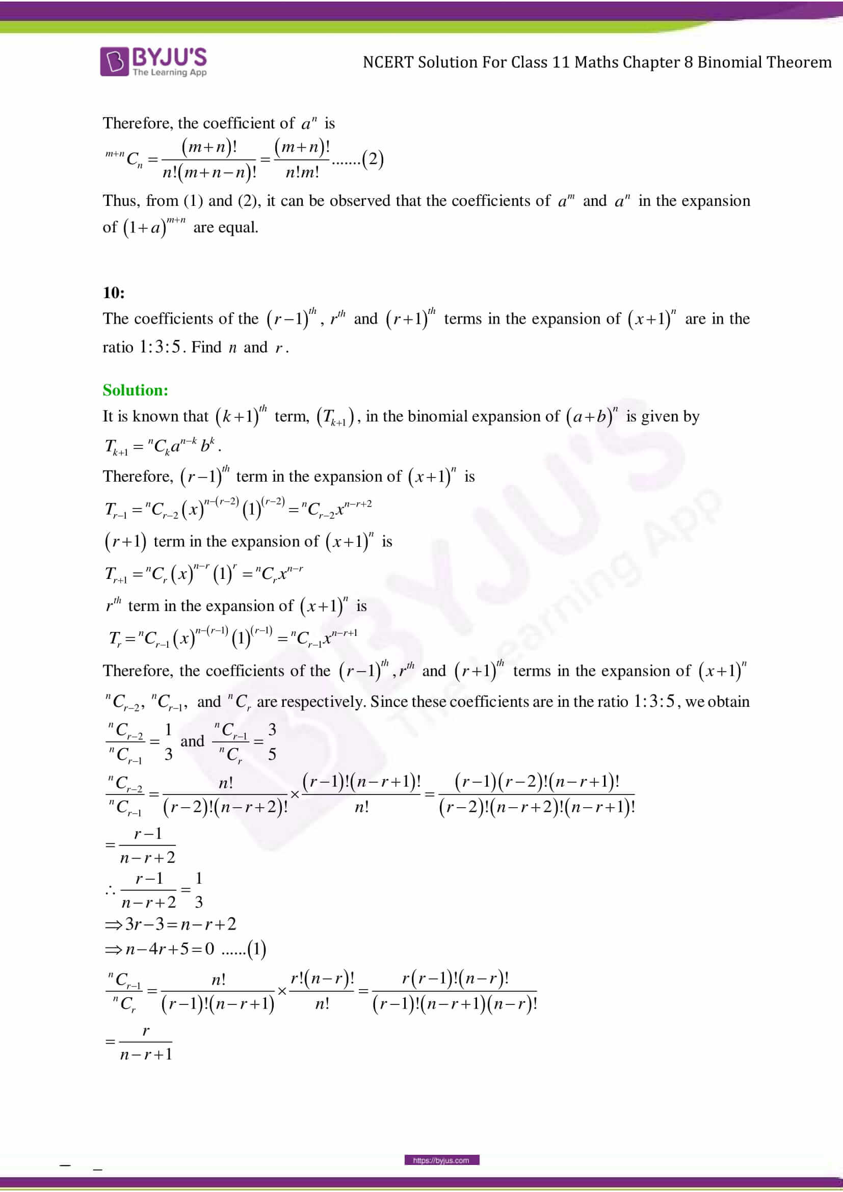 NCERT Solutions For Class 11 Maths Exercise 8.2 Chapter 8- Binomial Theorem