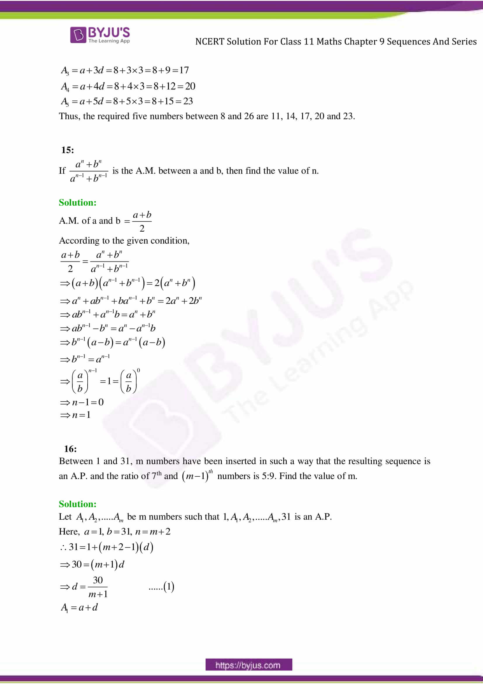 NCERT Solutions Class 11 Maths Chapter 9 Sequences and Series ...
