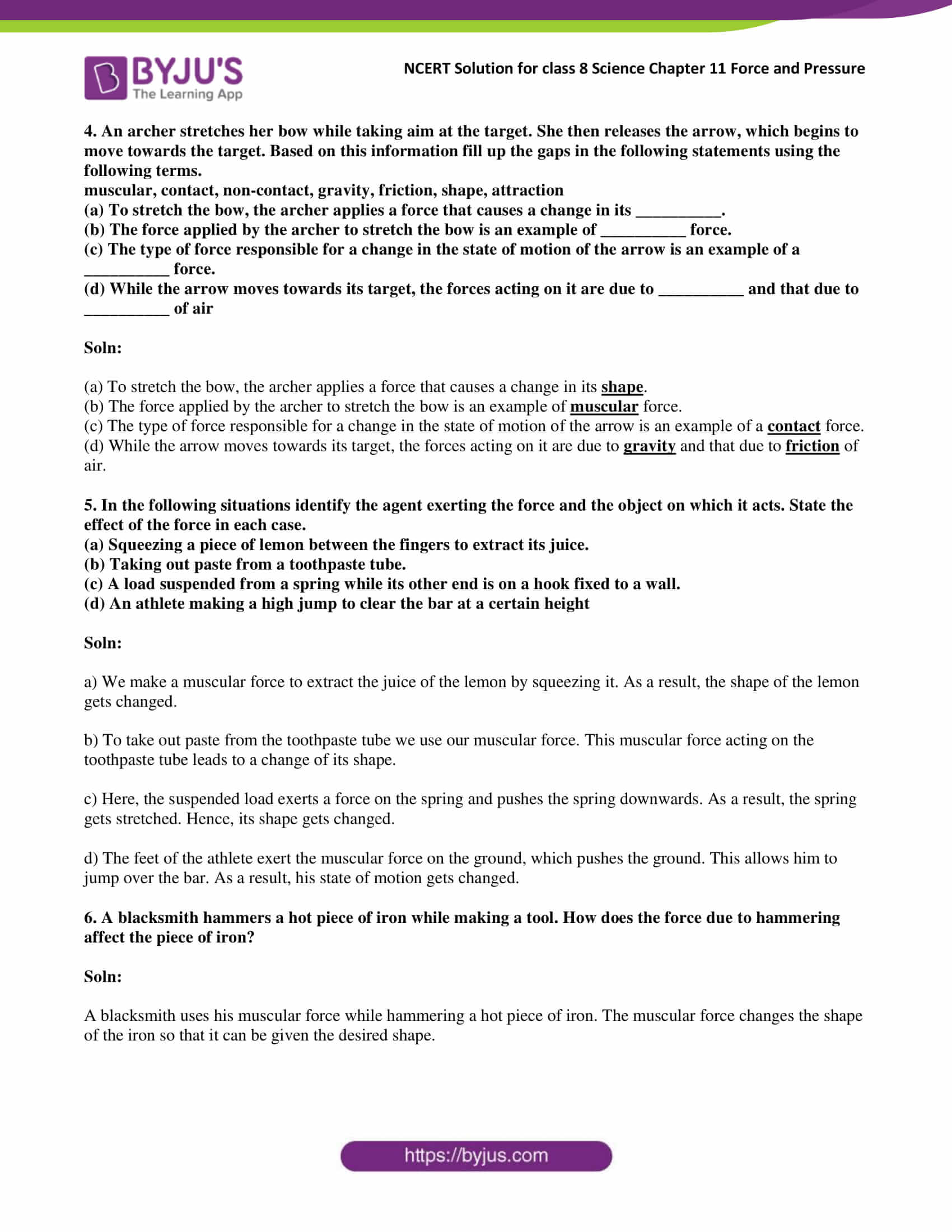 ncert solutions class 8 science chapter 11 force and pressure updated