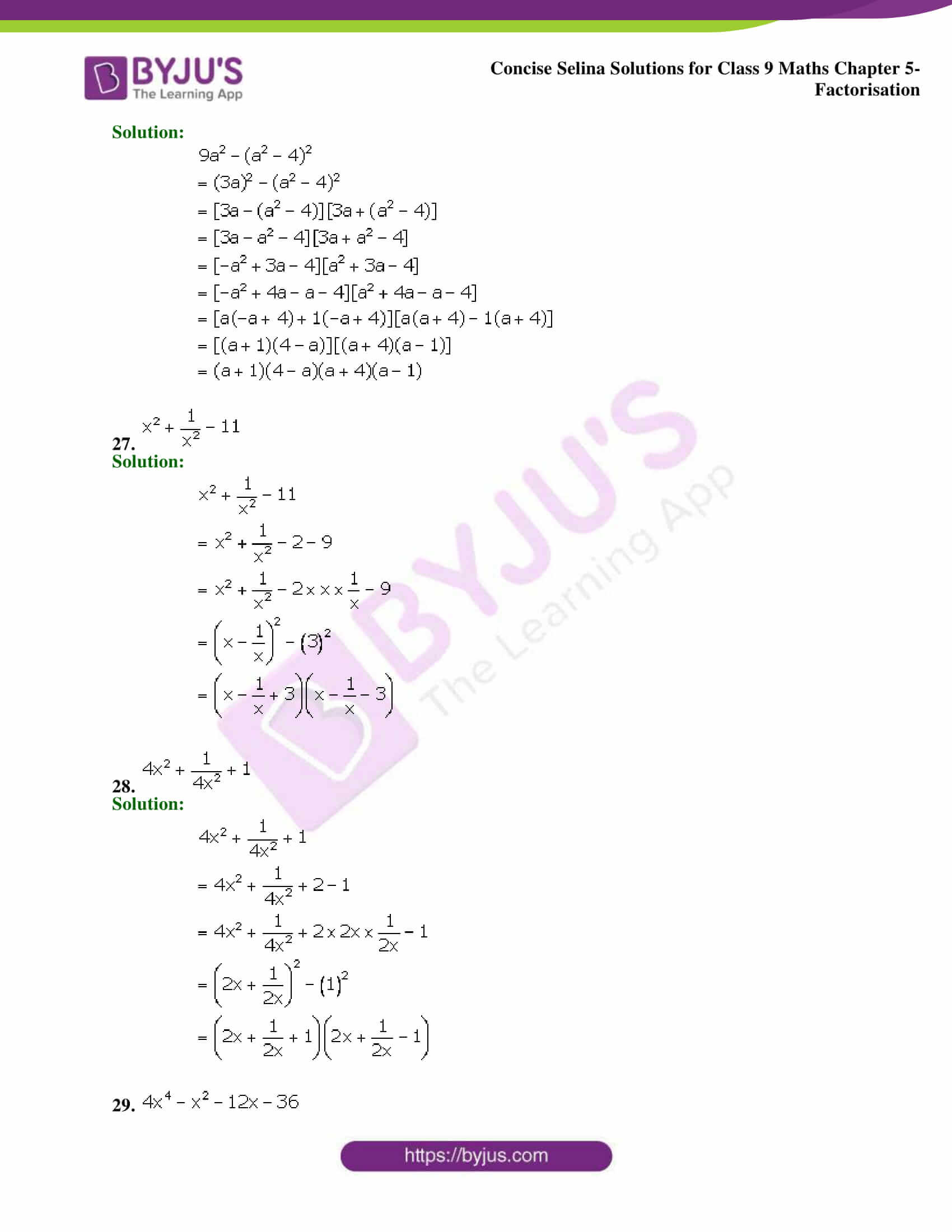 Selina Solutions Class 9 Concise Maths Chapter 5 Factorisation