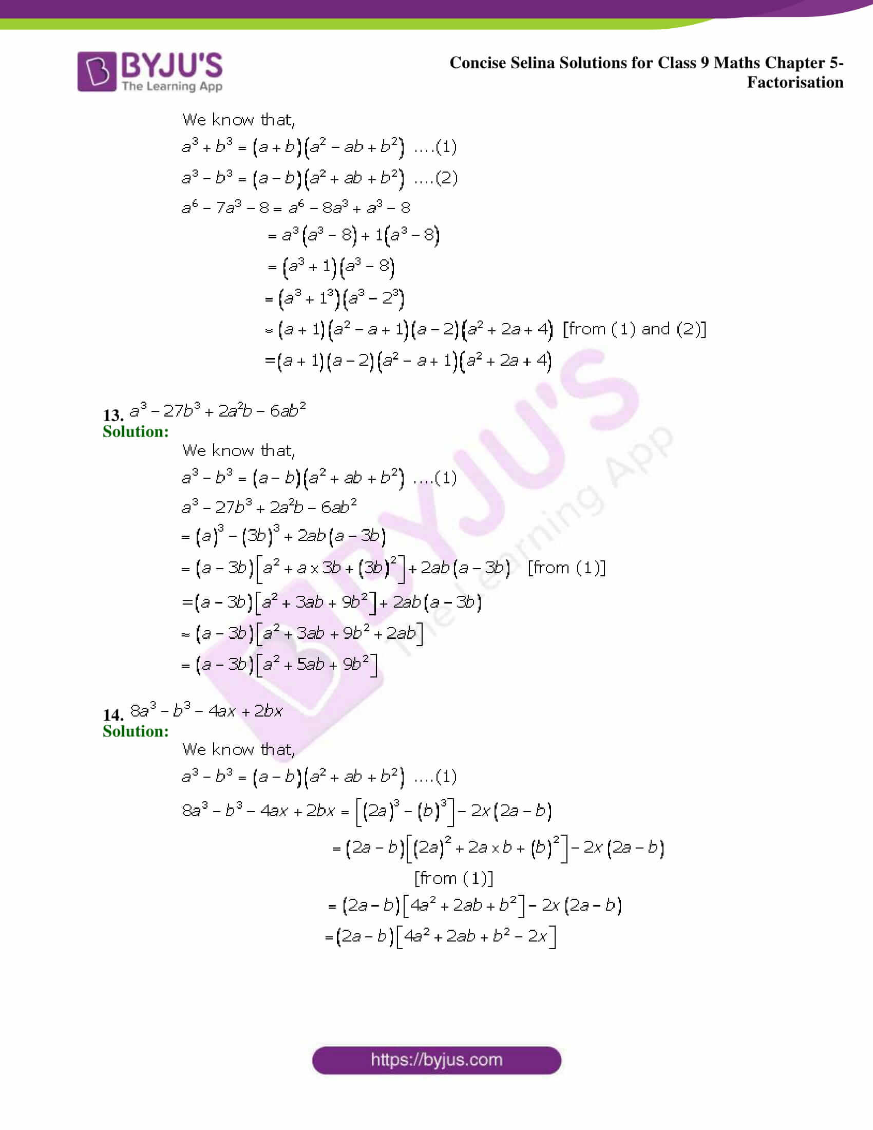 Selina Solutions Class 9 Concise Maths Chapter 5 Factorisation