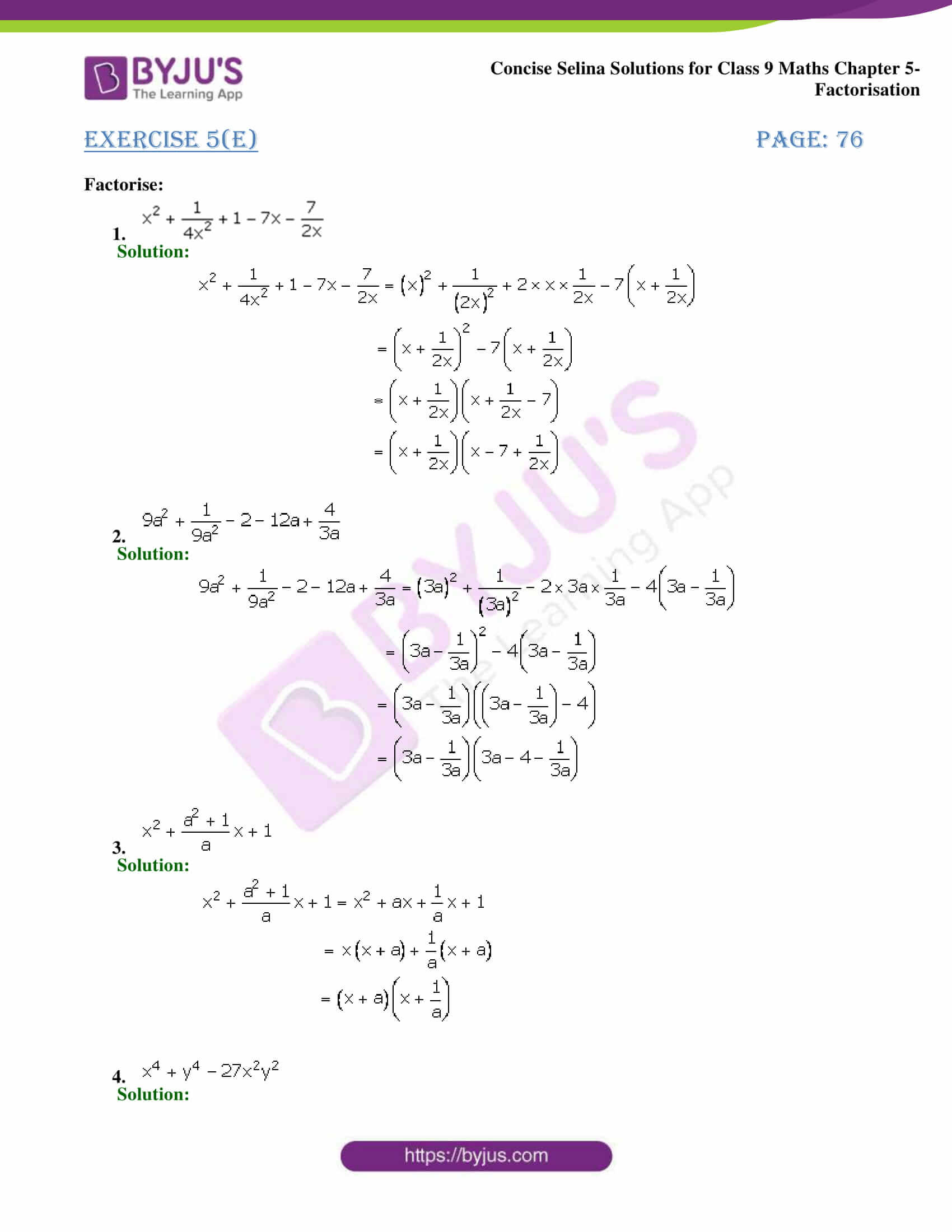 Selina Solutions Class 9 Concise Maths Chapter 5 Factorisation Selina Solutions Class 9 Concise Maths Chapter 5 Factorisation