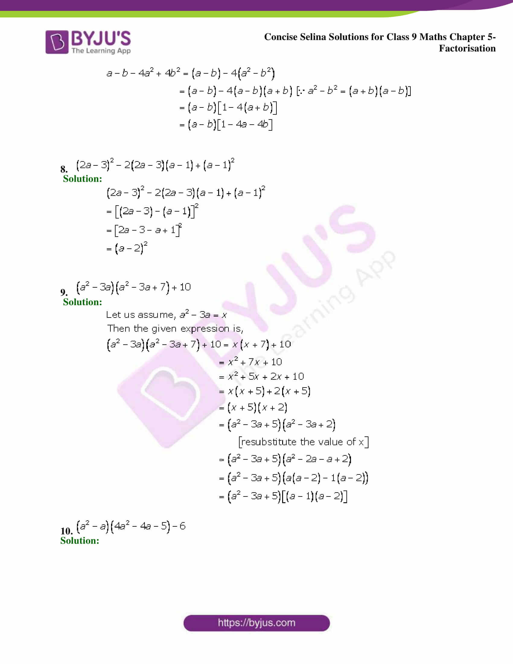 Selina Solutions Class 9 Concise Maths Chapter 5 Factorisation 8C0